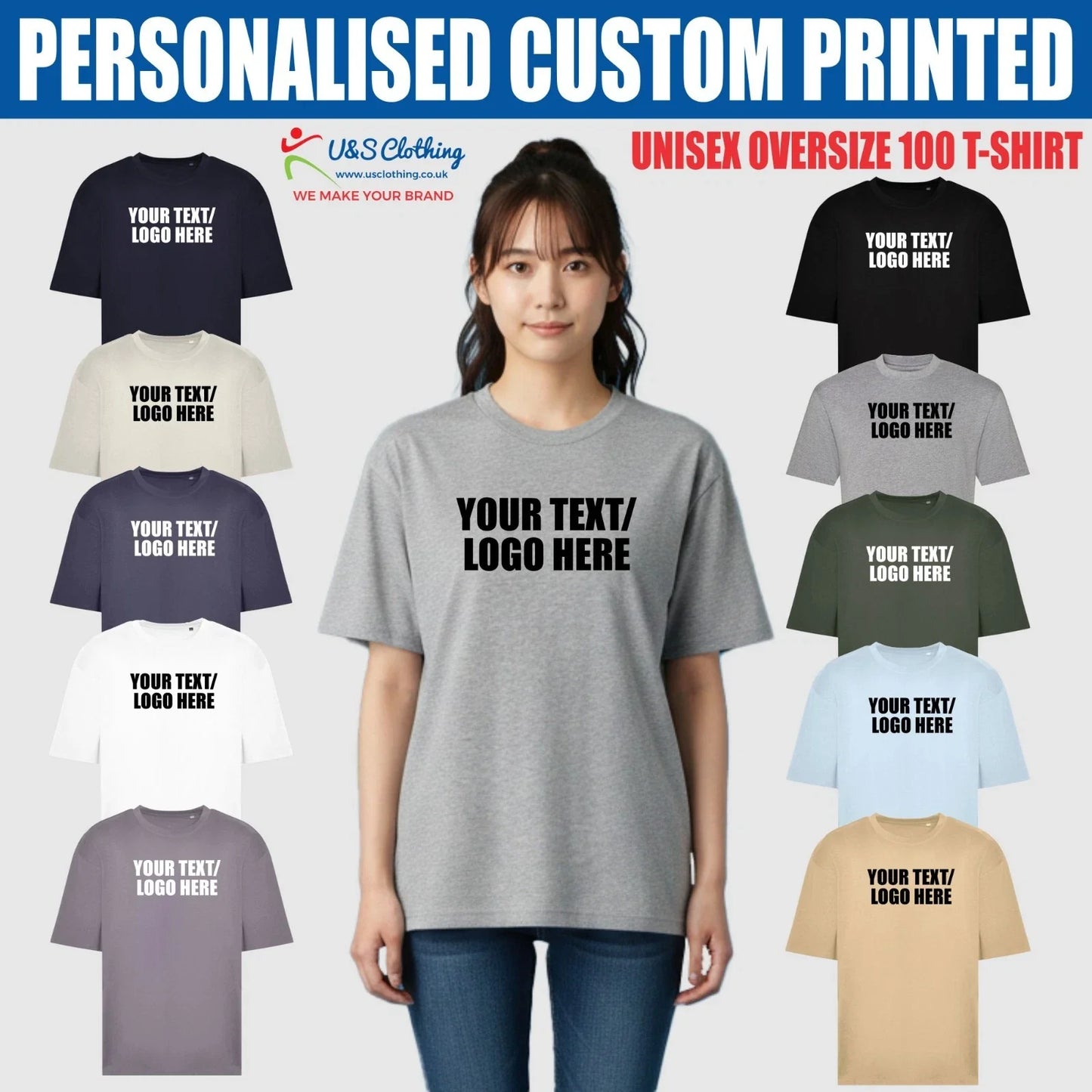 Personalised AWDis Unisex Oversize 100 T-Shirt Custom Your Text Printed Tee Top Unisex T-shirt, Sweatshirt, Hoodie, Long Sleeve Tee - T-Shirt, Sweatshirt, Hoodie