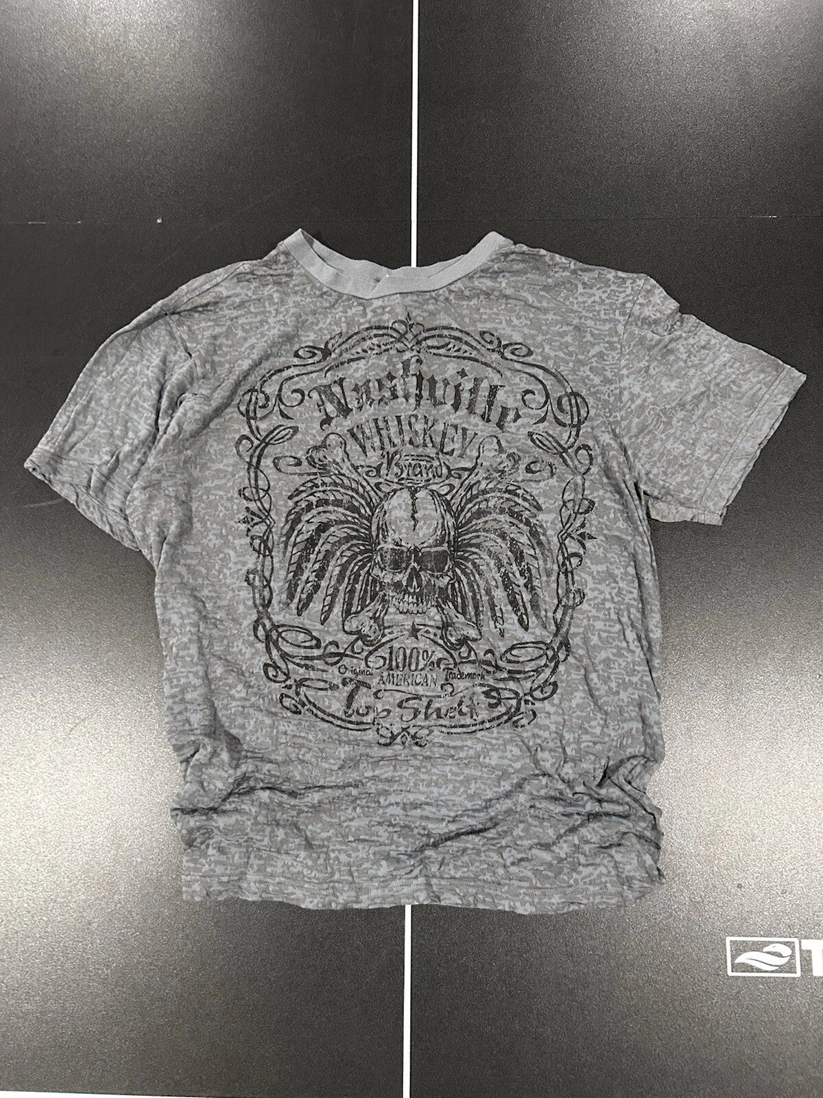 Grey Y2K Whiskey T Shirt Size Large Affliction-Like Grunge Emo Graphic Unisex T-shirt, Sweatshirt, Hoodie, Long Sleeve Tee - T-Shirt, Sweatshirt, Hoodie