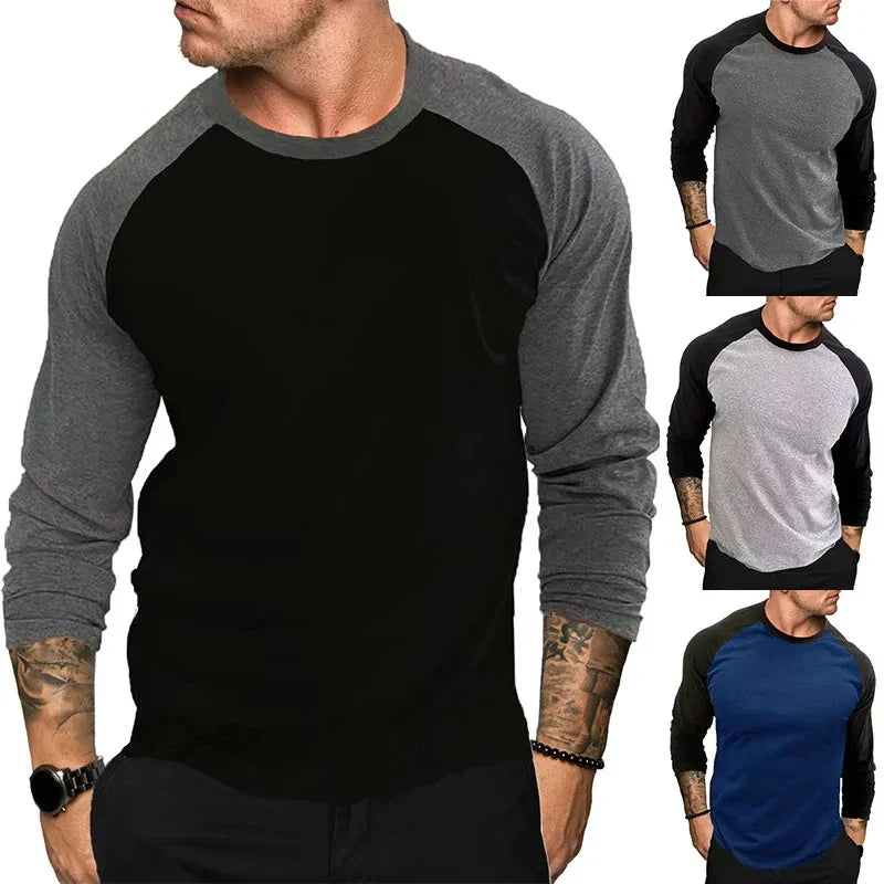Mens Contrast Baseball Long Sleeve T Shirt Casual Top 100% POLYSTER 4 Colours UK Unisex T-shirt, Sweatshirt, Hoodie, Long Sleeve Tee - T-Shirt, Sweatshirt, Hoodie
