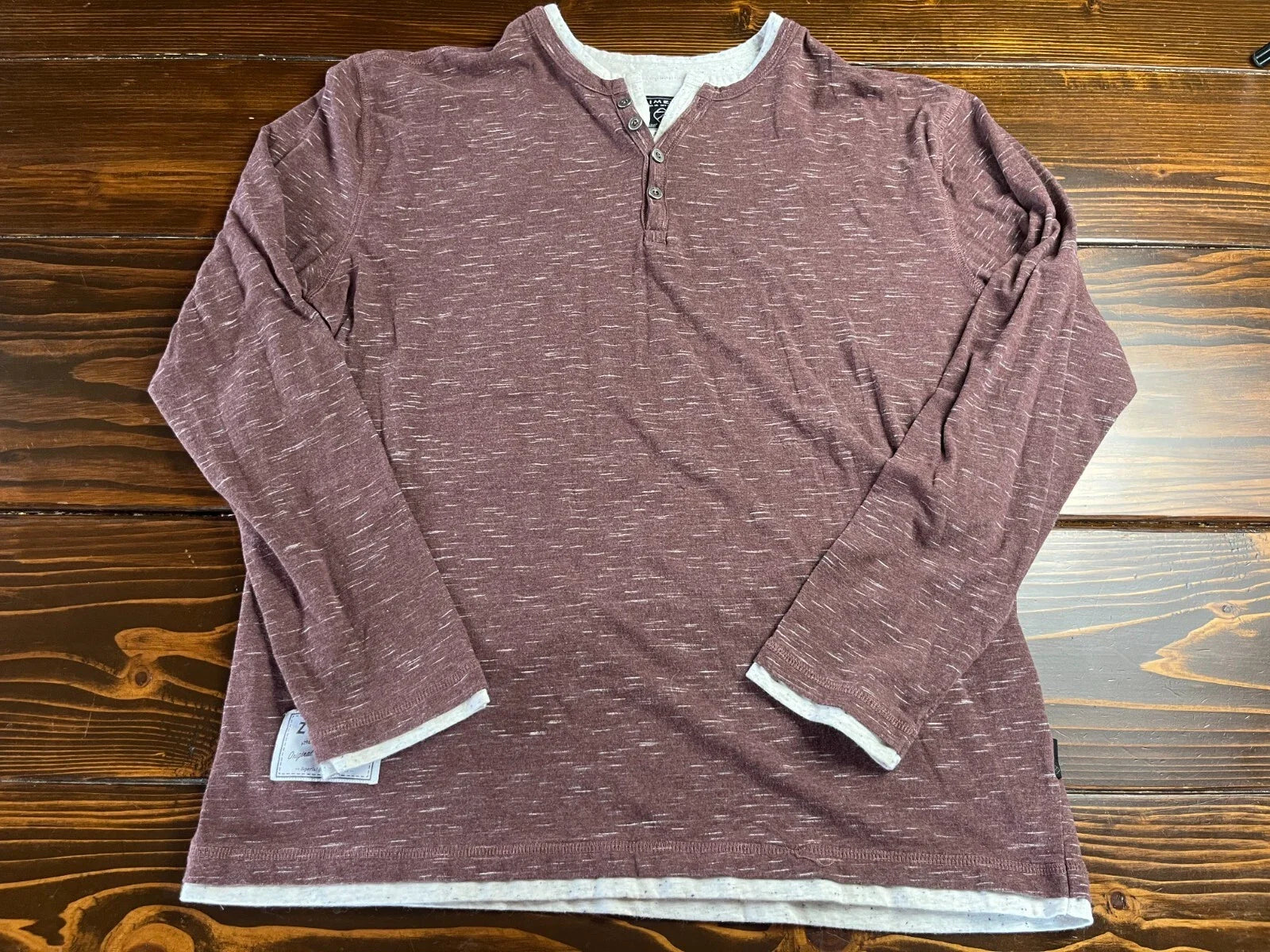 Zimego Shirt Men's Size XL Burgundy Gray Heather Long Sleeve Round Henley Tee Unisex T-shirt, Sweatshirt, Hoodie, Long Sleeve Tee - T-Shirt, Sweatshirt, Hoodie