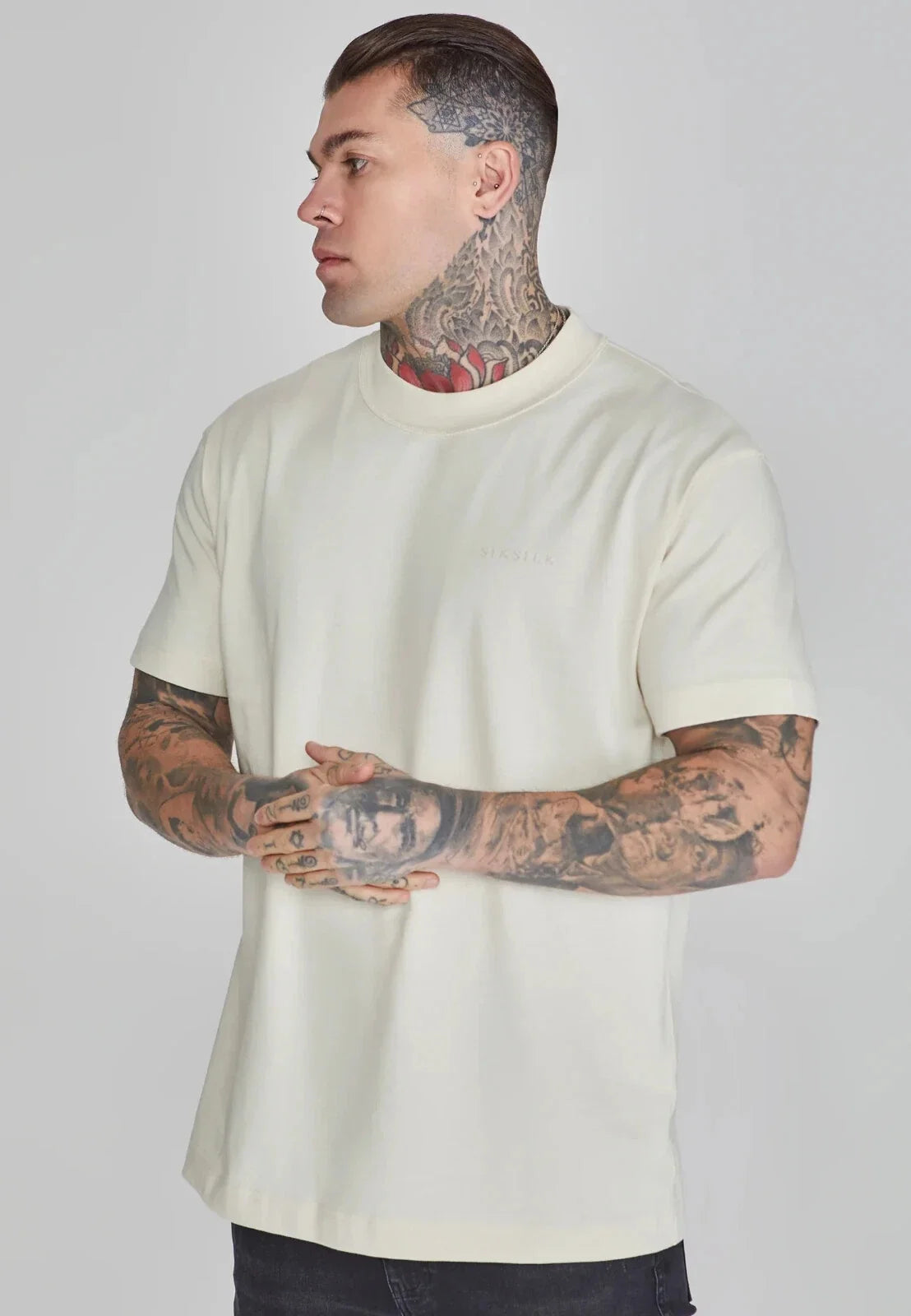 SikSilk Mens Beige Oversized T-Shirt Medium Unisex T-shirt, Sweatshirt, Hoodie, Long Sleeve Tee - T-Shirt, Sweatshirt, Hoodie