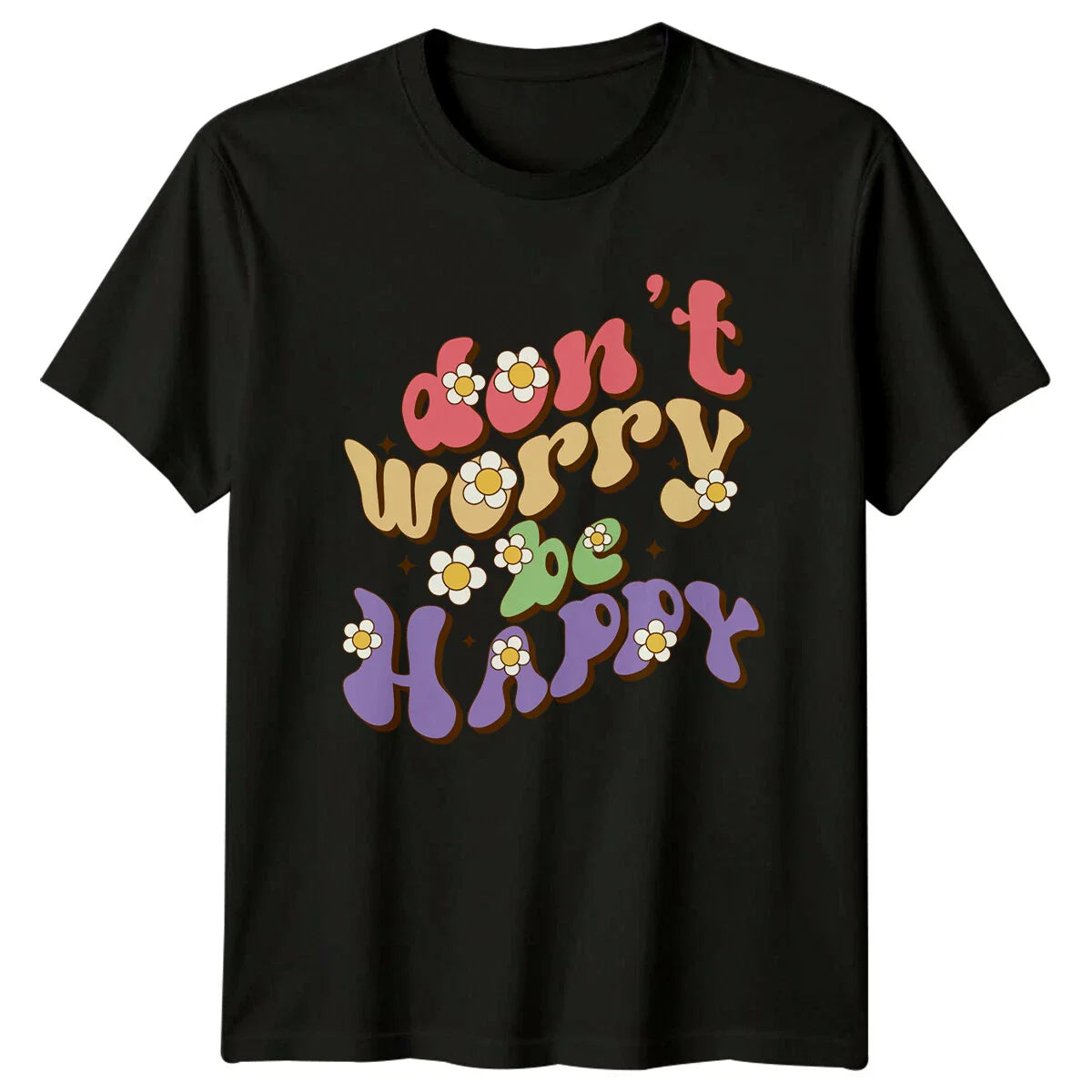 Don't Worry Be Happy Retro Floral Groovy Vintage Style T-Shirt Unisex T-shirt, Sweatshirt, Hoodie, Long Sleeve Tee - T-Shirt, Sweatshirt, Hoodie