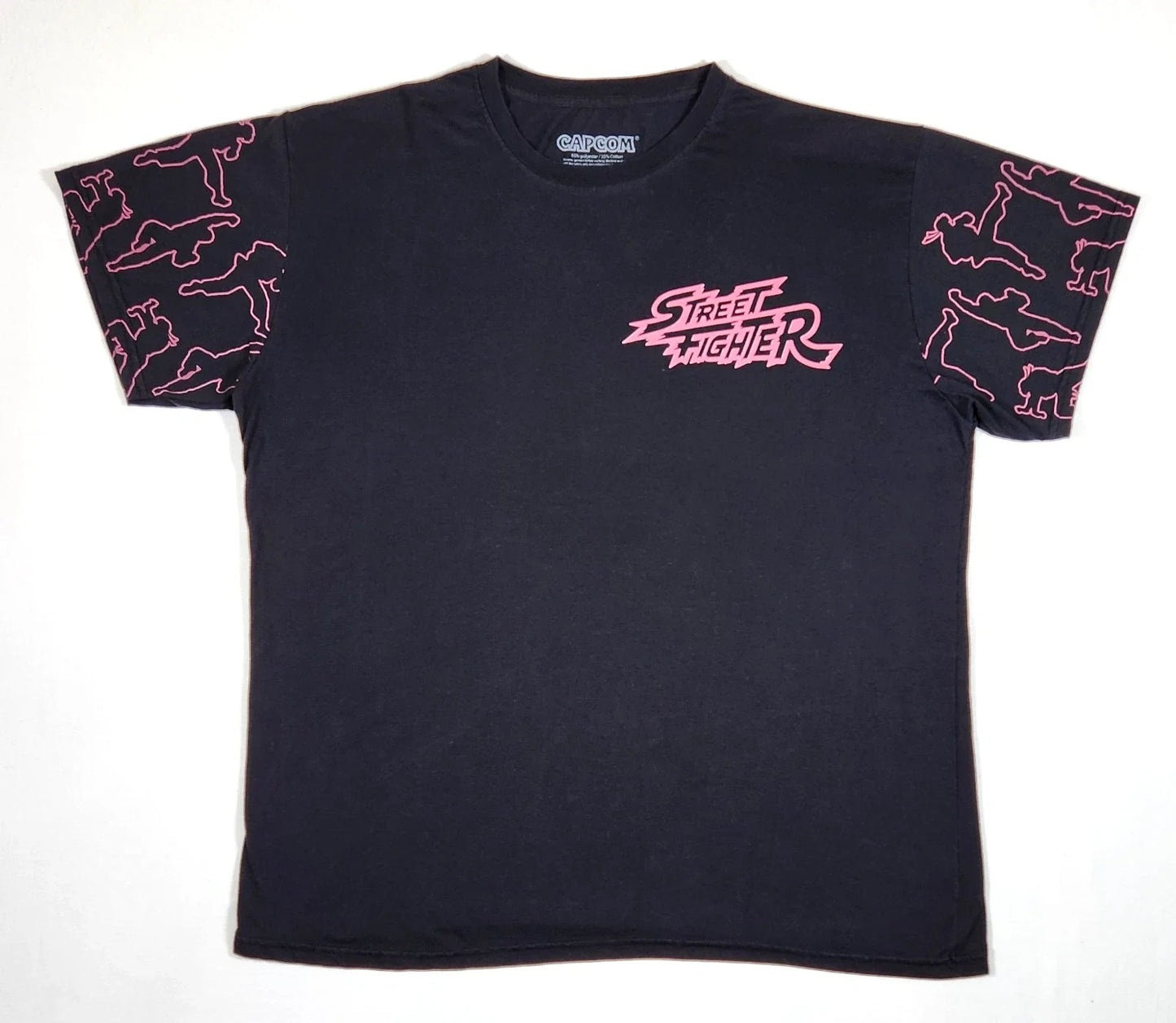 Capcom Street Fighter Men's Black With Pink Retro-Style Graphic T-Shirt - 2XL Unisex T-shirt, Sweatshirt, Hoodie, Long Sleeve Tee - T-Shirt, Sweatshirt, Hoodie