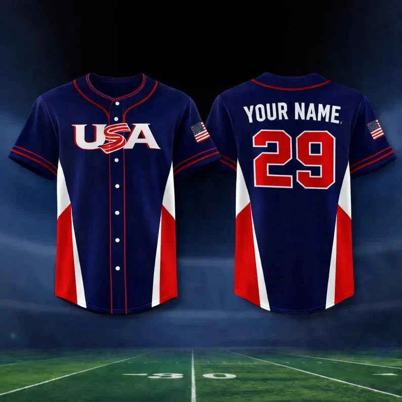 Custom USA Baseball Jersey Unisex T-shirt, Sweatshirt, Hoodie, Long Sleeve Tee - T-Shirt, Sweatshirt, Hoodie
