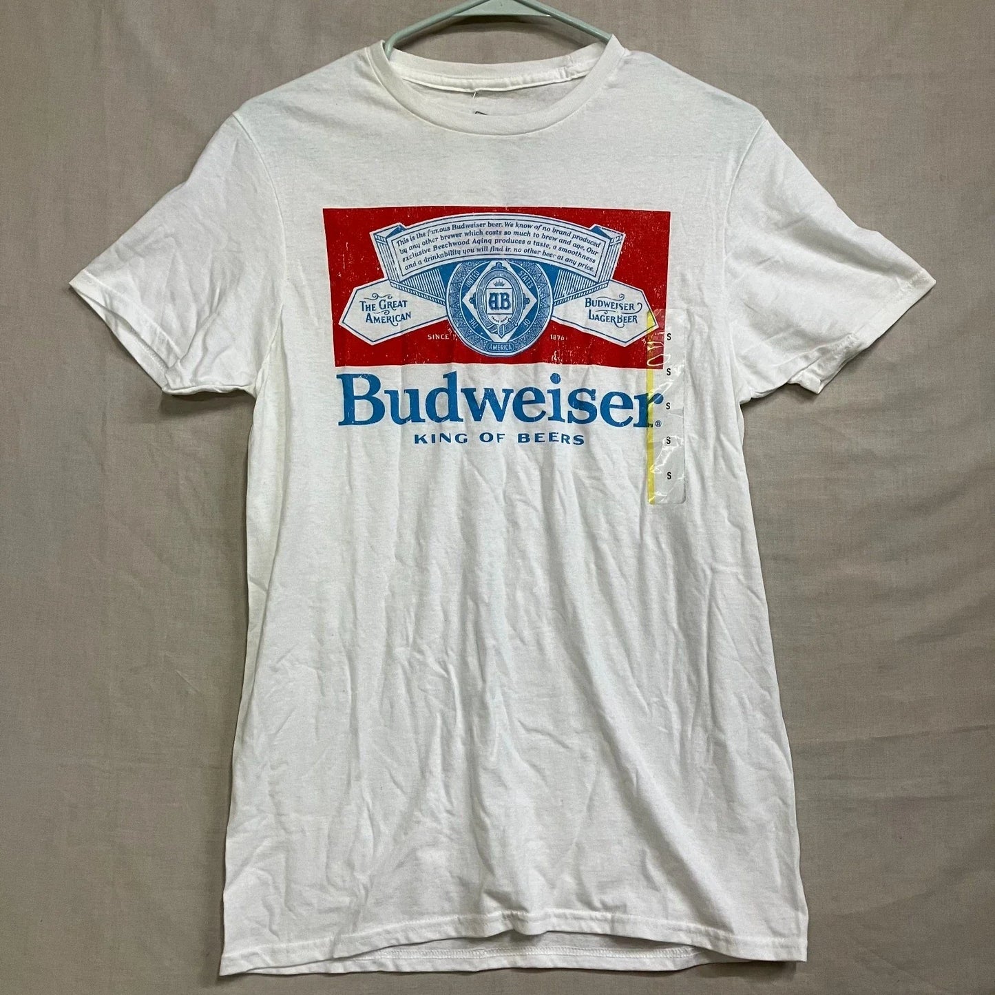 Budweiser Graphic T-Shirt Men's White King of Beers Short Sleeve Crew Neck Unisex T-shirt, Sweatshirt, Hoodie, Long Sleeve Tee - T-Shirt, Sweatshirt, Hoodie
