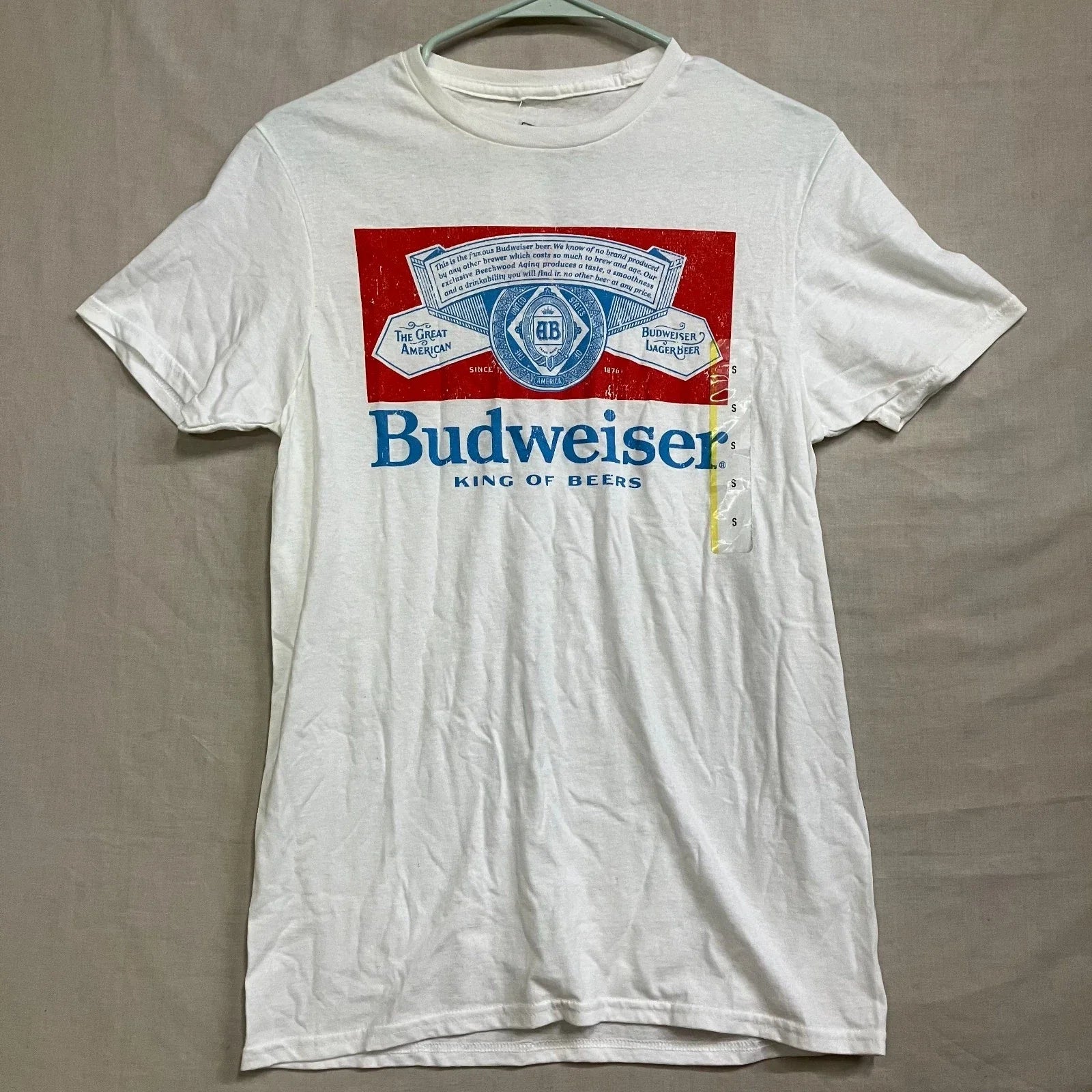 Budweiser Graphic T-Shirt Men's White King of Beers Short Sleeve Crew Neck Unisex T-shirt, Sweatshirt, Hoodie, Long Sleeve Tee - T-Shirt, Sweatshirt, Hoodie