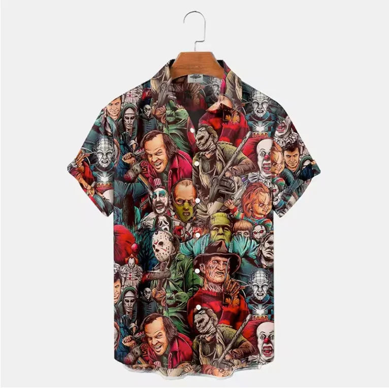 Mens Button Down Shirts Horror Pattern Printed Hawaiian Tops Novelty Ugly Gift Unisex T-shirt, Sweatshirt, Hoodie, Long Sleeve Tee - T-Shirt, Sweatshirt, Hoodie