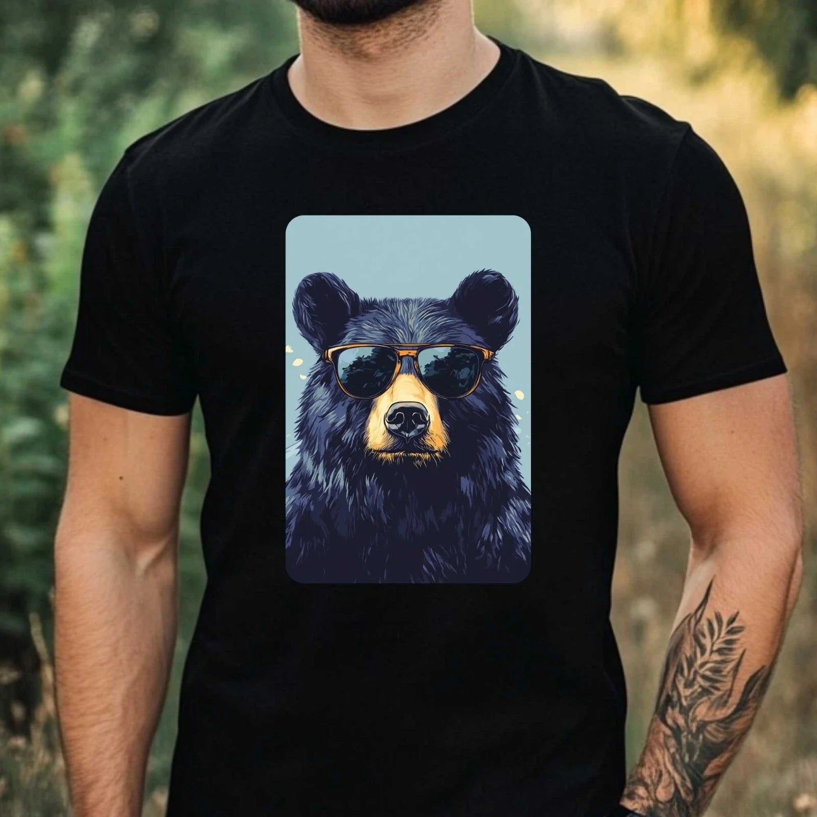Mens Black Bear Sunglasses Print Cotton T-Shirt Size XS to 5XL Unisex T-shirt, Sweatshirt, Hoodie, Long Sleeve Tee - T-Shirt, Sweatshirt, Hoodie