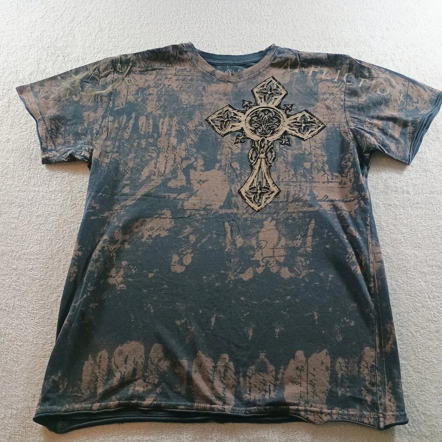 Affliction Mens Graphic Tee Black Brown Medium Gothic Cross Wings Distressed Unisex T-shirt, Sweatshirt, Hoodie, Long Sleeve Tee - T-Shirt, Sweatshirt, Hoodie