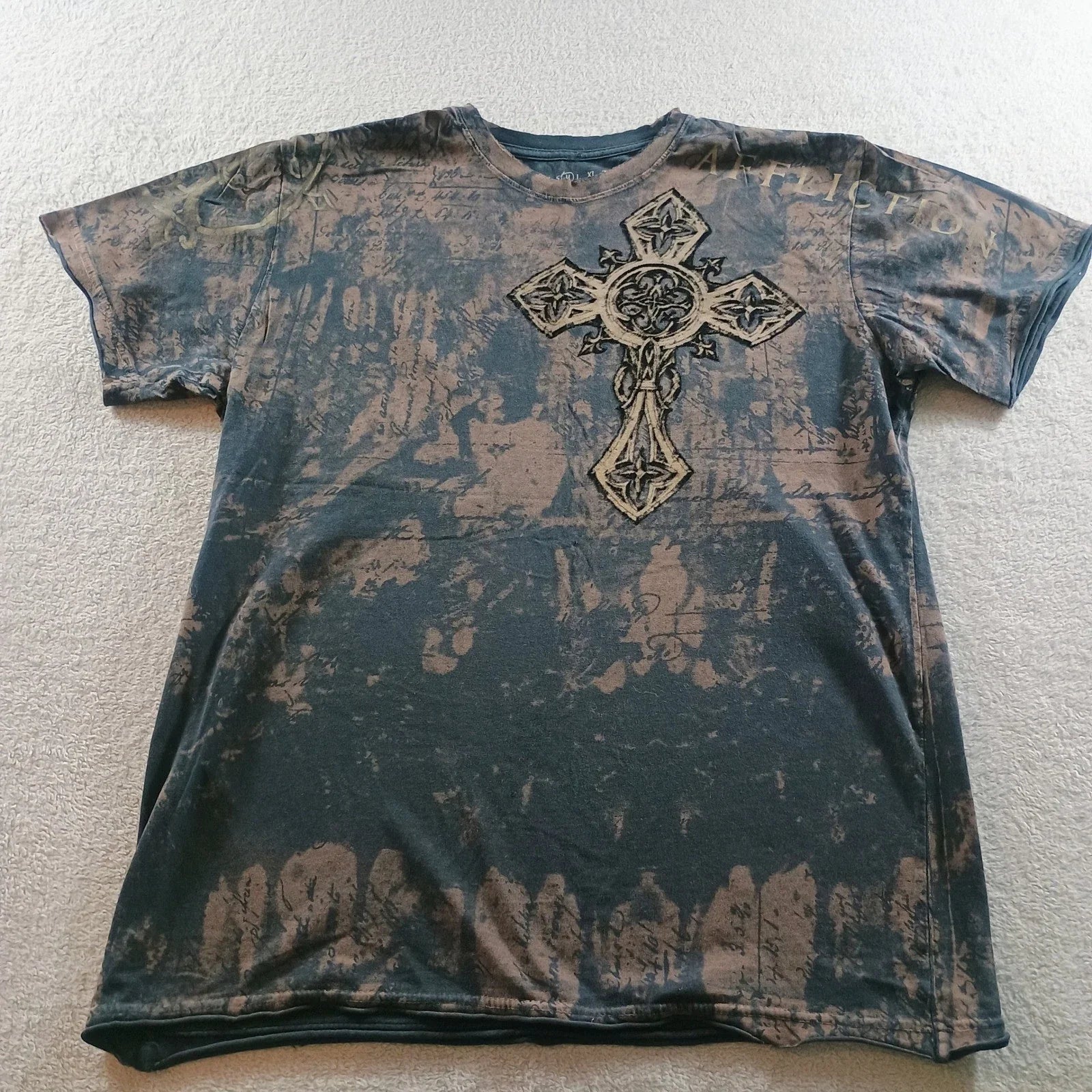 Affliction Mens Graphic Tee Black Brown Medium Gothic Cross Wings Distressed Unisex T-shirt, Sweatshirt, Hoodie, Long Sleeve Tee - T-Shirt, Sweatshirt, Hoodie