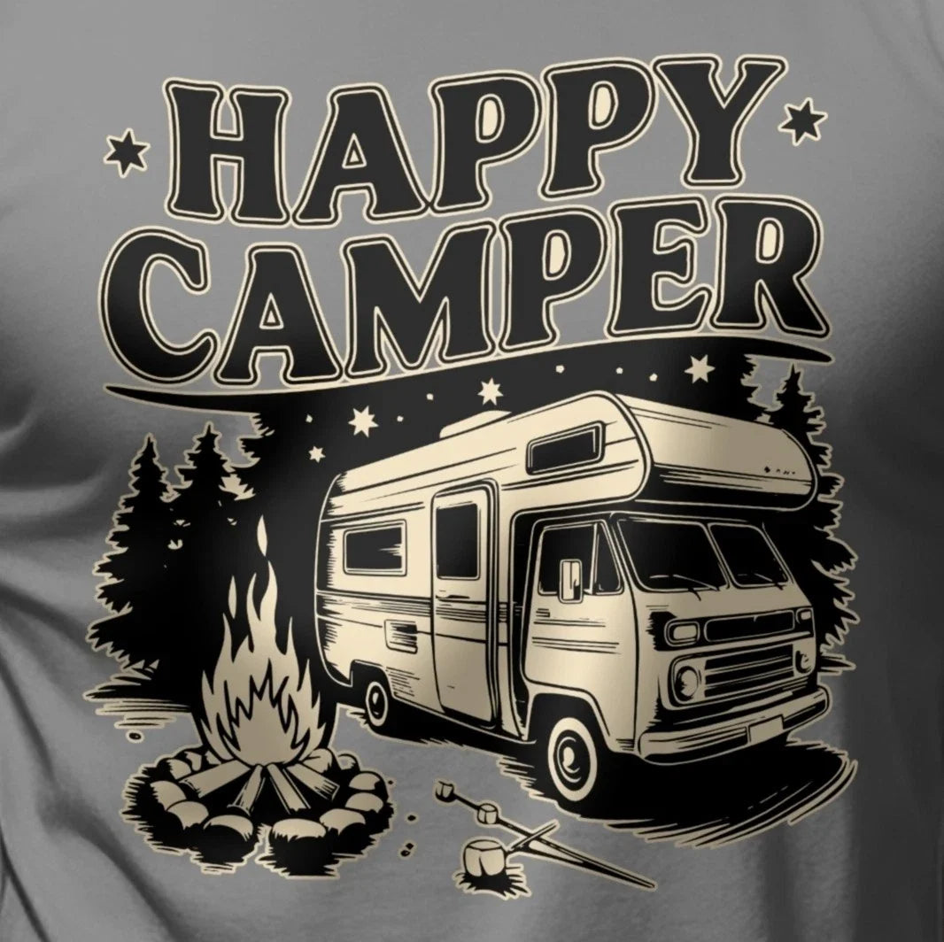 Funny Men's T-Shirt Happy Camper Camping Quotes Shirts Men's Gifts Unisex T-shirt, Sweatshirt, Hoodie, Long Sleeve Tee - T-Shirt, Sweatshirt, Hoodie