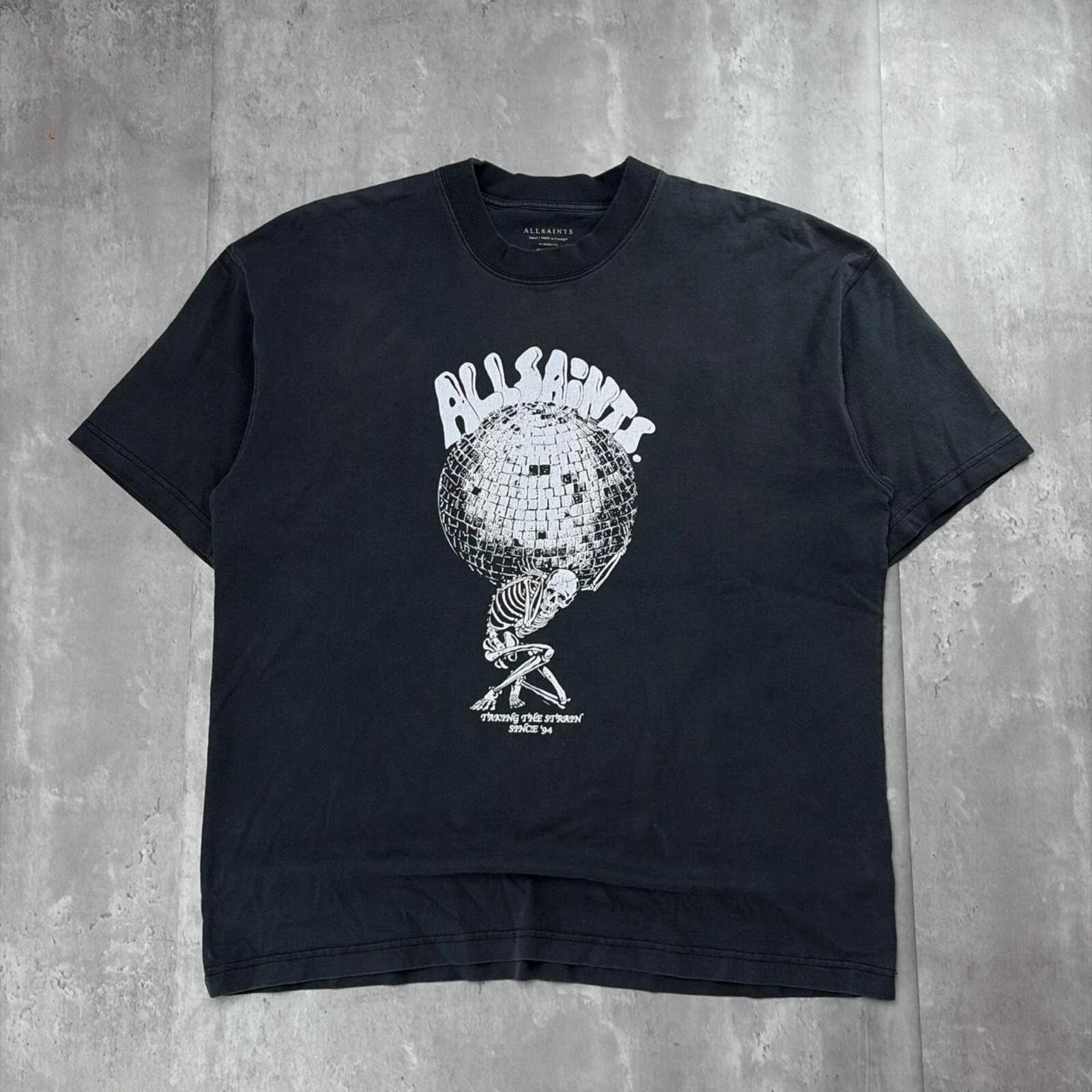 Y2K Black All Saints Grunge Skull Logo Oversized Faded T-Shirt Unisex T-shirt, Sweatshirt, Hoodie, Long Sleeve Tee - T-Shirt, Sweatshirt, Hoodie