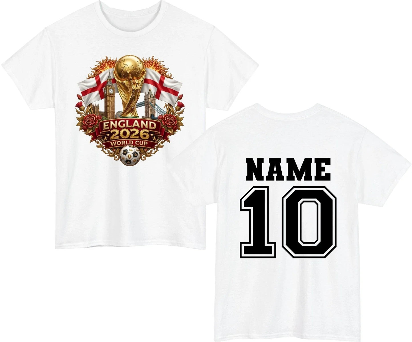 Personalised England Football T-Shirt - Custom Name & Number World Cup 2026 Tee Unisex T-shirt, Sweatshirt, Hoodie, Long Sleeve Tee - T-Shirt, Sweatshirt, Hoodie