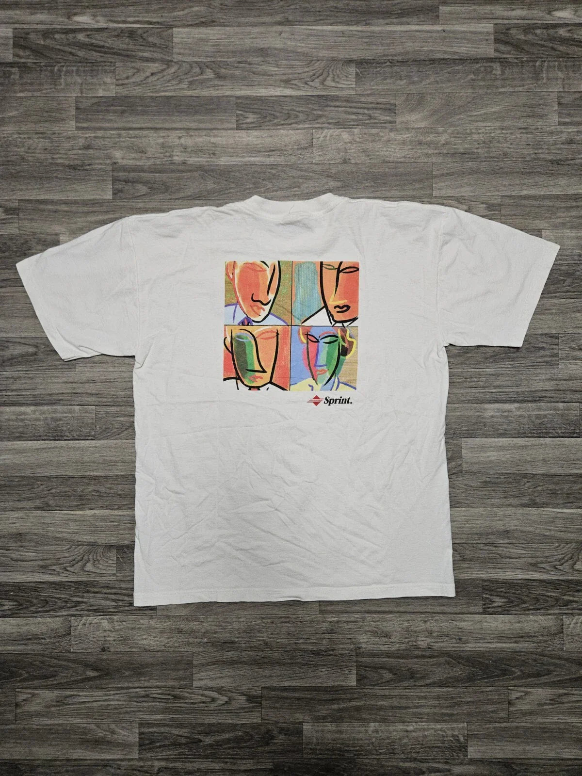 Vintage 90's Sprint Mobile Double Sided Art Pop Art T-Shirt Men's XL White Unisex T-shirt, Sweatshirt, Hoodie, Long Sleeve Tee - T-Shirt, Sweatshirt, Hoodie