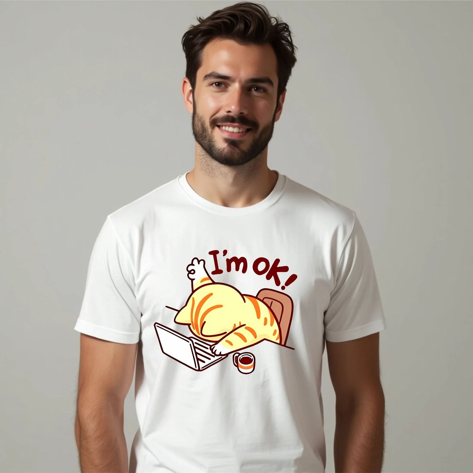 I'm OK T-shirt Lazy Cat Working Funny Office Workwear Joke Top Men's Gift Tee Unisex T-shirt, Sweatshirt, Hoodie, Long Sleeve Tee - T-Shirt, Sweatshirt, Hoodie