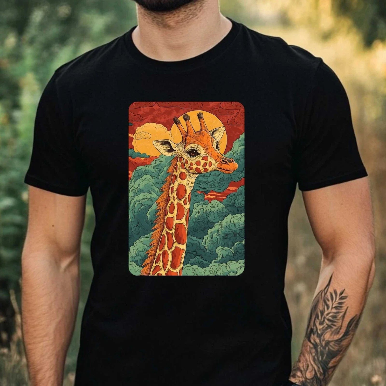 Mens Giraffe Anime Style Print Cotton T-Shirt Size XS to 5XL Unisex T-shirt, Sweatshirt, Hoodie, Long Sleeve Tee - T-Shirt, Sweatshirt, Hoodie