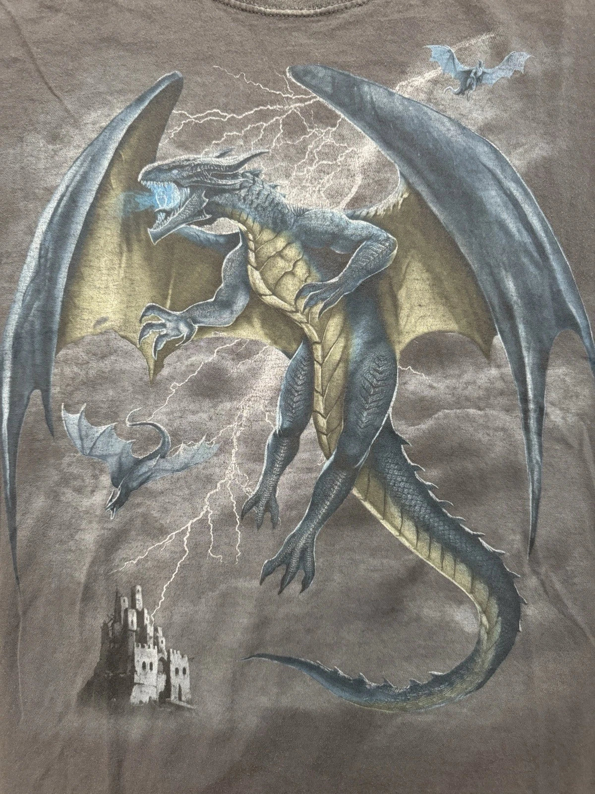 Vintage Y2K Faded Thrashed Dragon & Castle Mens T-Shirt Gray Size 3XL Grunge Unisex T-shirt, Sweatshirt, Hoodie, Long Sleeve Tee - T-Shirt, Sweatshirt, Hoodie