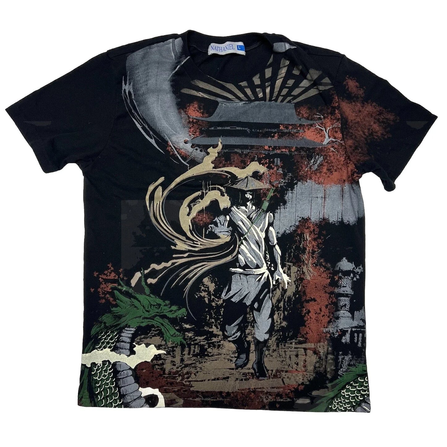 Vintage Y2K T-Shirt Black Tee Samurai  Large Nathaniel *RUNS SMALL* Unisex T-shirt, Sweatshirt, Hoodie, Long Sleeve Tee - T-Shirt, Sweatshirt, Hoodie
