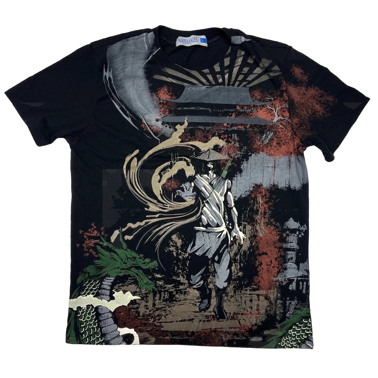 Vintage Y2K T-Shirt Black Tee Samurai  Large Nathaniel *RUNS SMALL* Unisex T-shirt, Sweatshirt, Hoodie, Long Sleeve Tee - T-Shirt, Sweatshirt, Hoodie