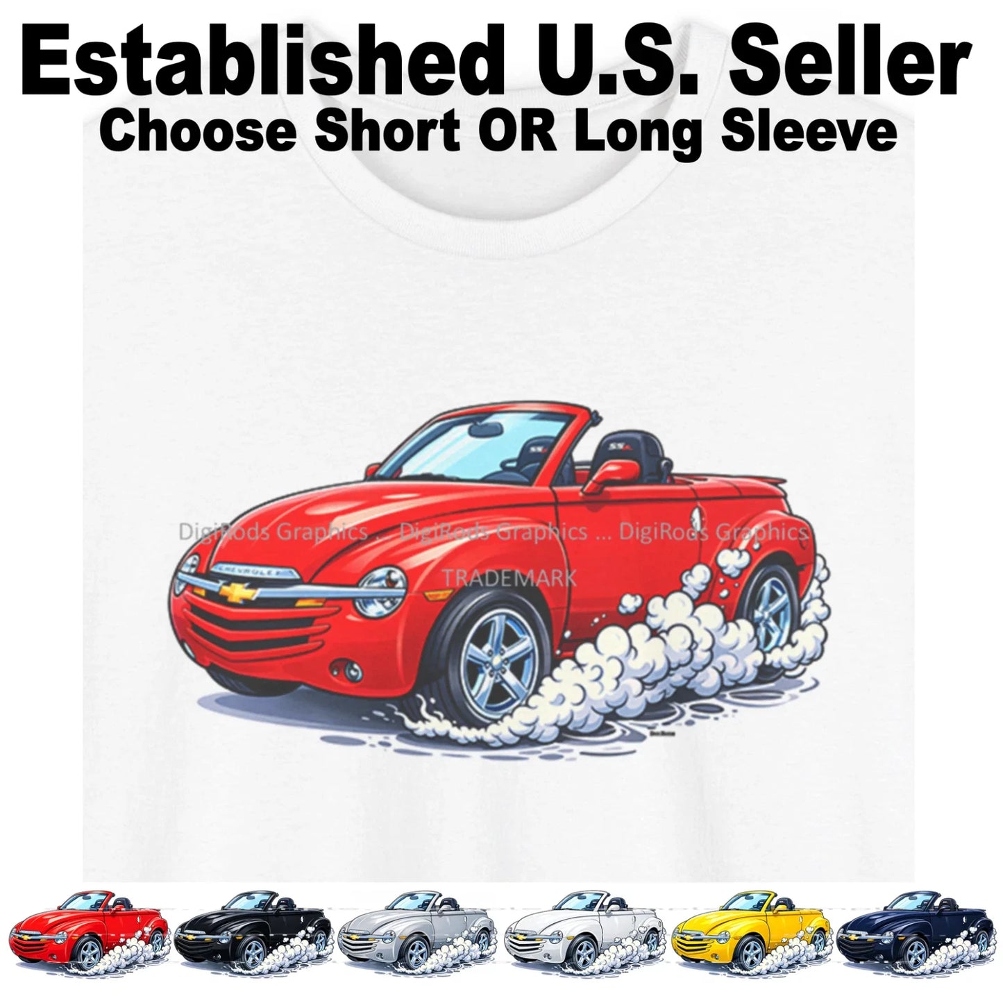 DigiRods Chevy SSR Rare Truck Model Smoking Tires Cartoon Car T Shirt Unisex T-shirt, Sweatshirt, Hoodie, Long Sleeve Tee - T-Shirt, Sweatshirt, Hoodie