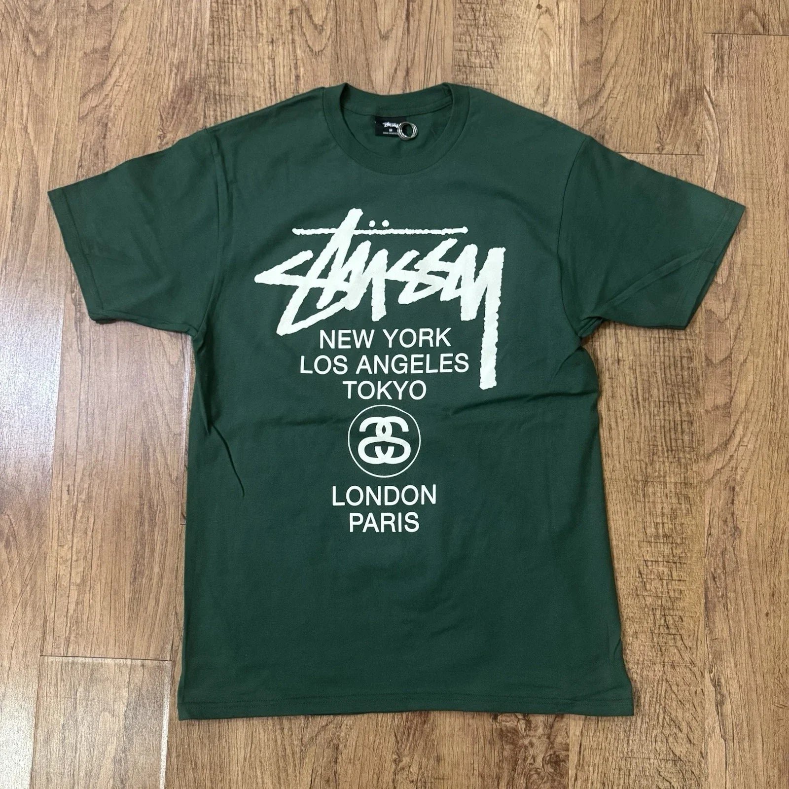 Stussy Men's Medium World Tour Short Sleeve Forest Green Tee T-Shirt NWOT Unisex T-shirt, Sweatshirt, Hoodie, Long Sleeve Tee - T-Shirt, Sweatshirt, Hoodie