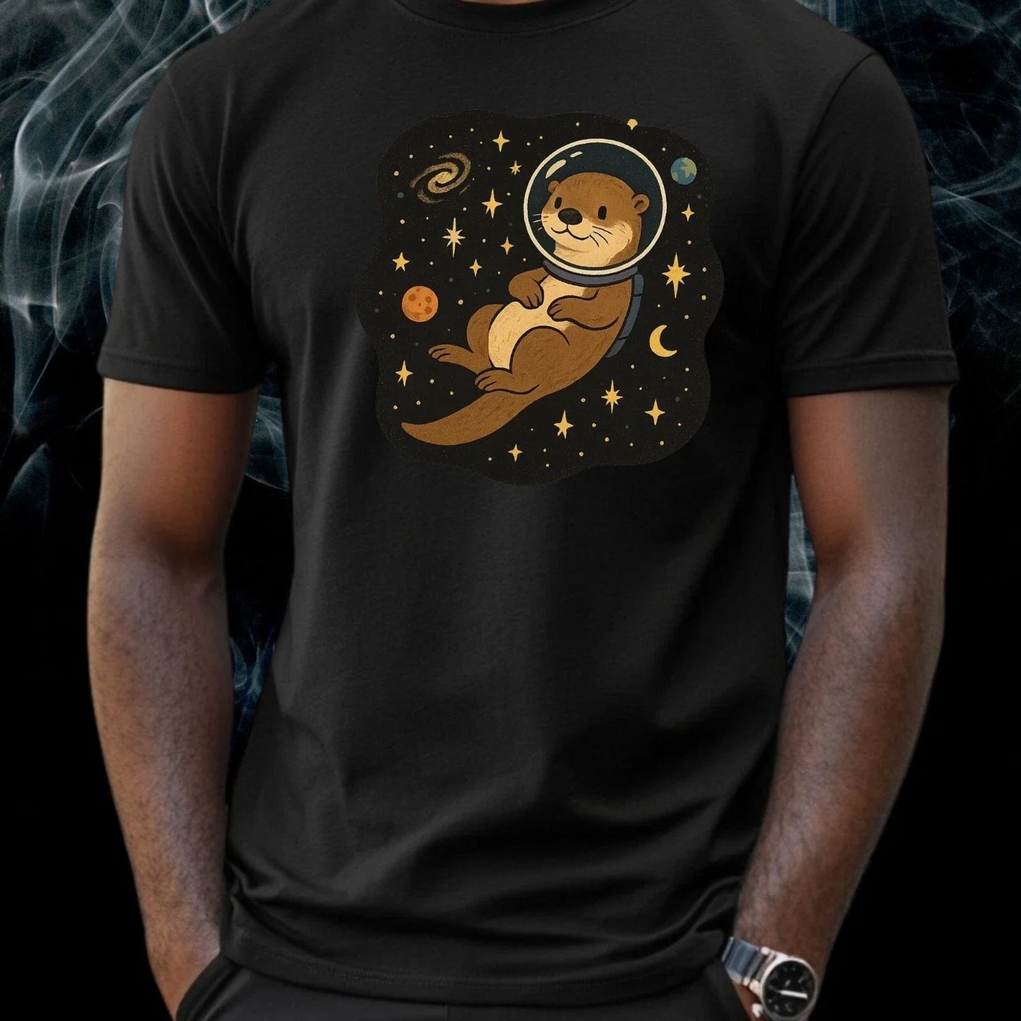 Mens Otter Floating In Space Motif Cotton T-Shirt Size XS to 5XL Unisex T-shirt, Sweatshirt, Hoodie, Long Sleeve Tee - T-Shirt, Sweatshirt, Hoodie