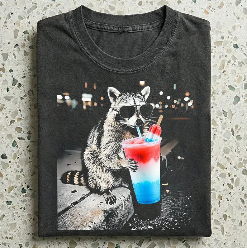 4th of July Raccoon Drinking Meme Red White Blue Popsicle Drink Print S-5XL Unisex T-shirt, Sweatshirt, Hoodie, Long Sleeve Tee - T-Shirt, Sweatshirt, Hoodie