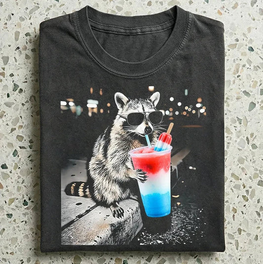 4th of July Raccoon Drinking Meme Red White Blue Popsicle Drink Print S-5XL Unisex T-shirt, Sweatshirt, Hoodie, Long Sleeve Tee - T-Shirt, Sweatshirt, Hoodie