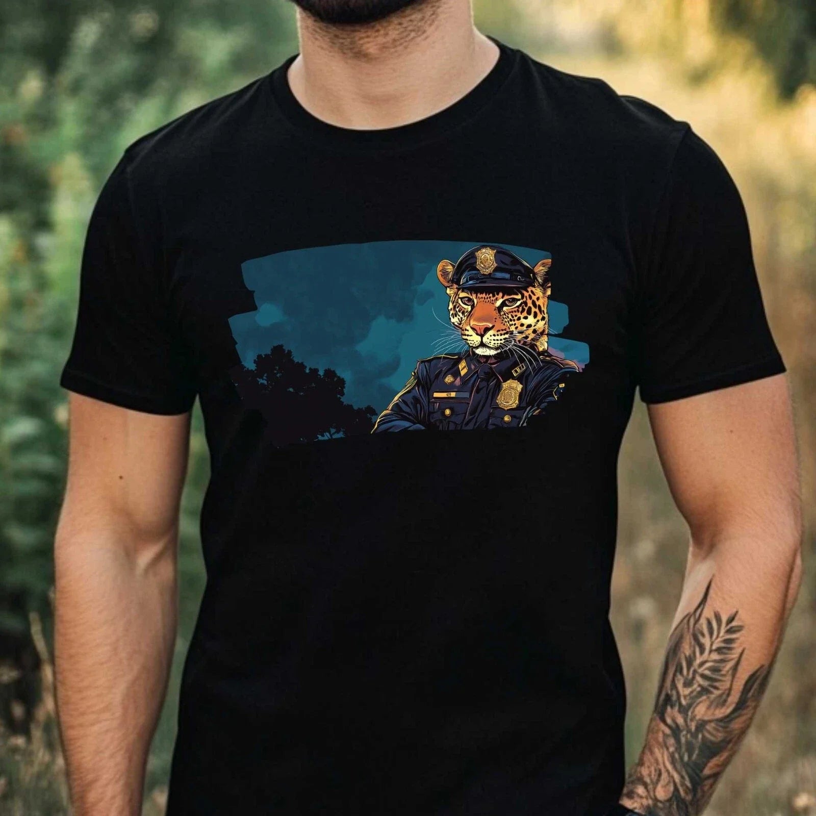 Mens Leopard Policeman Print Cotton T-Shirt Size XS to 5XL Unisex T-shirt, Sweatshirt, Hoodie, Long Sleeve Tee - T-Shirt, Sweatshirt, Hoodie