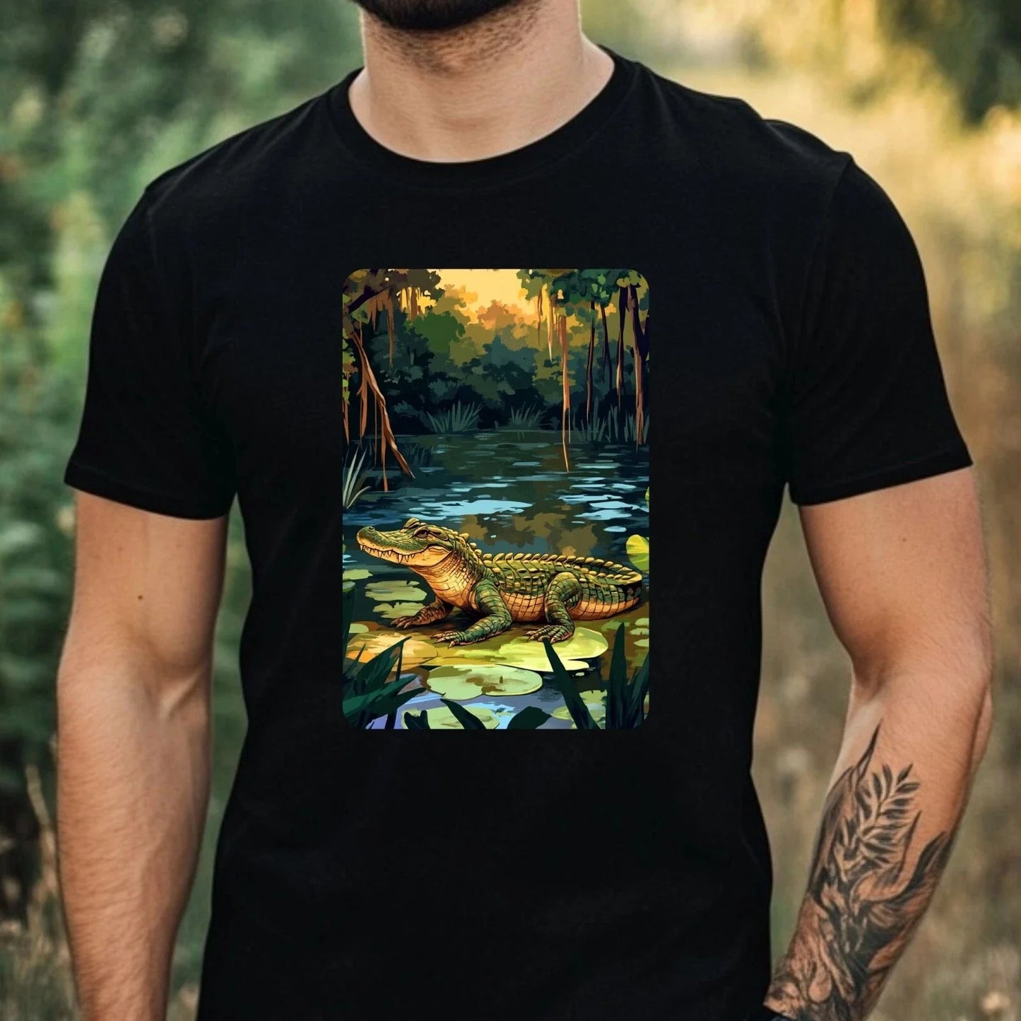 Mens Crocodile Swamp Print Cotton T-Shirt Size XS to 5XL Unisex T-shirt, Sweatshirt, Hoodie, Long Sleeve Tee - T-Shirt, Sweatshirt, Hoodie