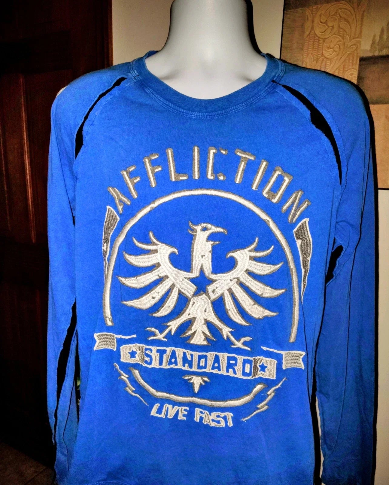 Affliction Shirt Men M Blue Long Sleeve Y2K Skate Grunge Wings Live Fast Unisex T-shirt, Sweatshirt, Hoodie, Long Sleeve Tee - T-Shirt, Sweatshirt, Hoodie