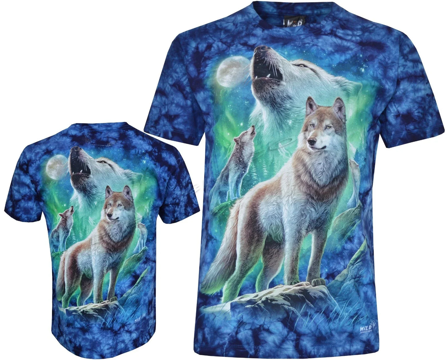 Tie Dye T-Shirt Wolves Howling During Mystical Night Wolf Glow in Dark by Wild Unisex T-shirt, Sweatshirt, Hoodie, Long Sleeve Tee - T-Shirt, Sweatshirt, Hoodie