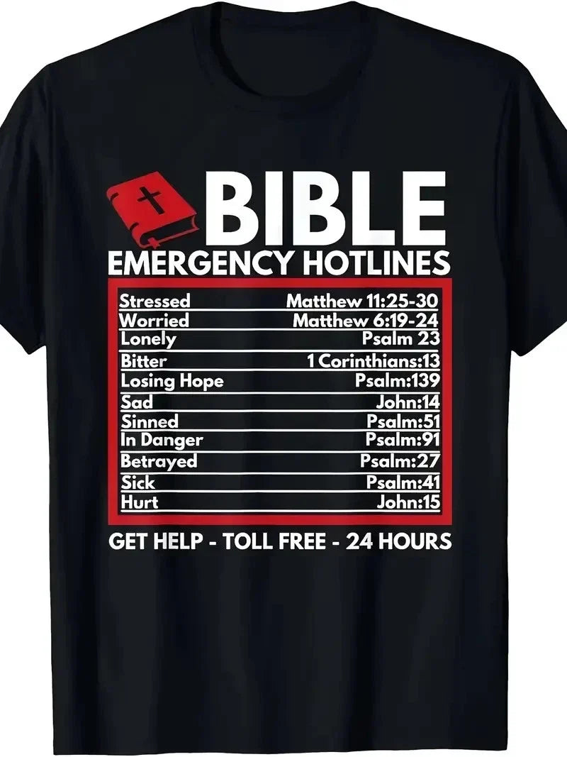 Bible Emergency Numbers - Funny Christian Bible & Jesus T-Shirt-100% Cotton Unisex T-shirt, Sweatshirt, Hoodie, Long Sleeve Tee - T-Shirt, Sweatshirt, Hoodie