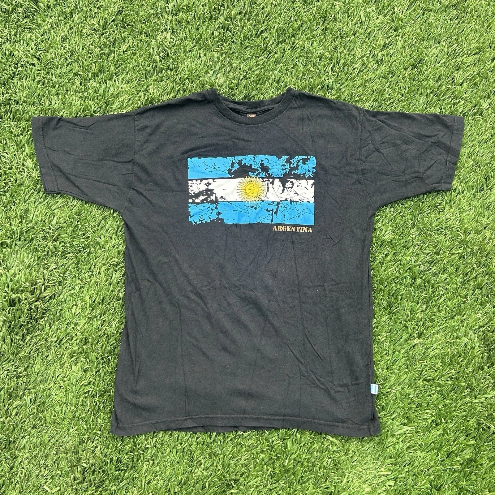 Vintage Argentina Distressed Flag Black Graphic Soccer Tee T-Shirt Mens Large L Unisex T-shirt, Sweatshirt, Hoodie, Long Sleeve Tee - T-Shirt, Sweatshirt, Hoodie