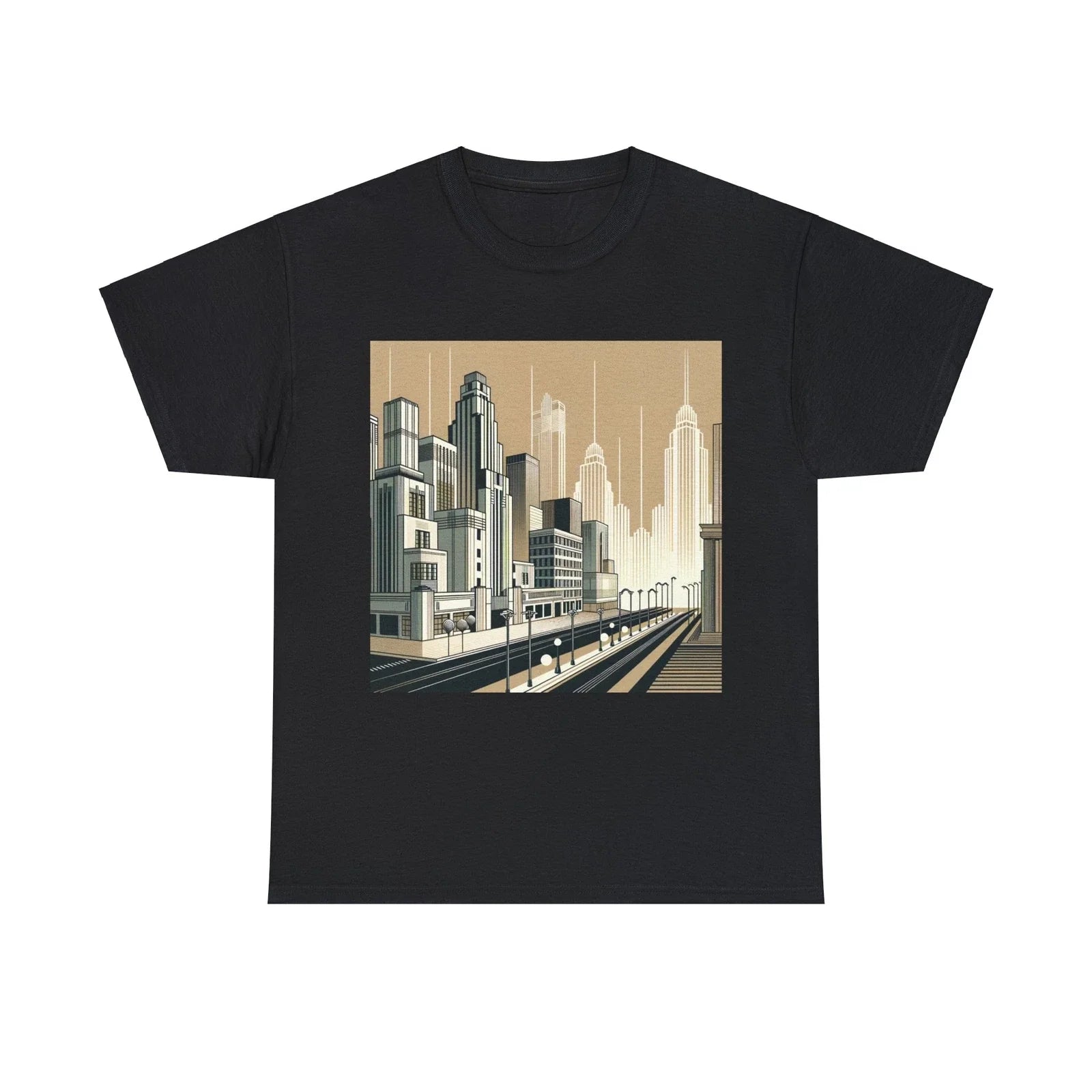 Unisex Adult T Shirt Art Deco Geometric Cityscape Minimalist Print Graphic Tee Unisex T-shirt, Sweatshirt, Hoodie, Long Sleeve Tee - T-Shirt, Sweatshirt, Hoodie