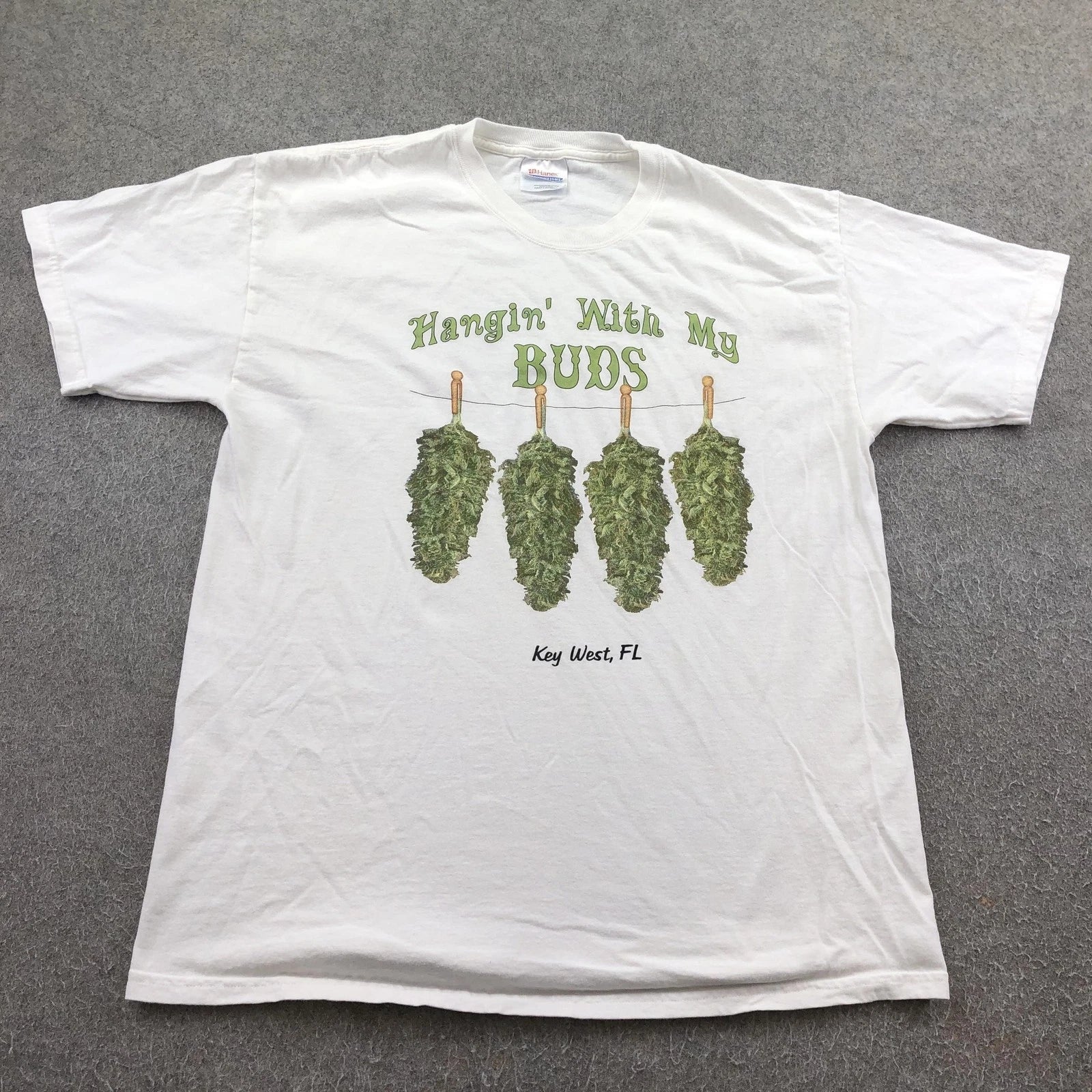 Vintage Weed Shirt Mens Large White Hanes Key West Hangin With My Buds Graphic Unisex T-shirt, Sweatshirt, Hoodie, Long Sleeve Tee - T-Shirt, Sweatshirt, Hoodie