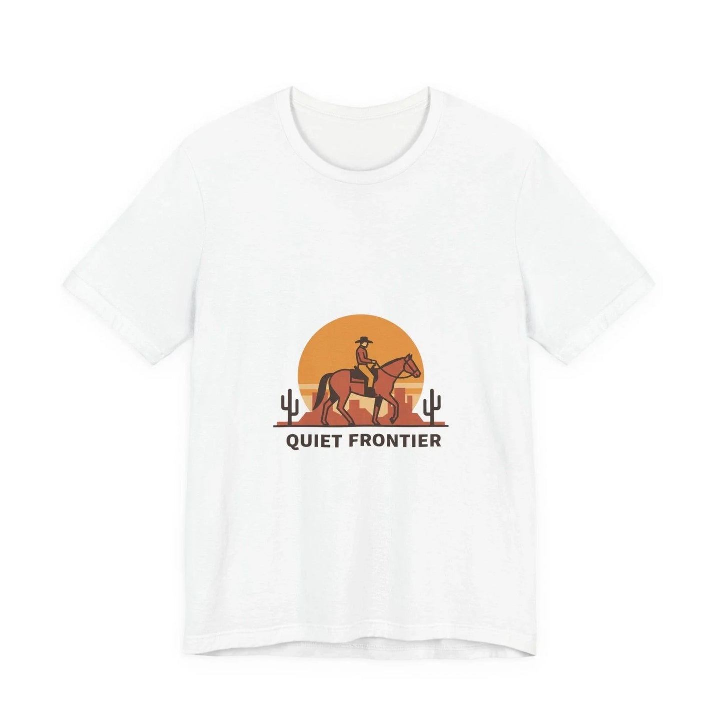 Quiet Frontier Cowboy Chic T-Shirt | western minimalist, desert sunset Unisex T-shirt, Sweatshirt, Hoodie, Long Sleeve Tee - T-Shirt, Sweatshirt, Hoodie