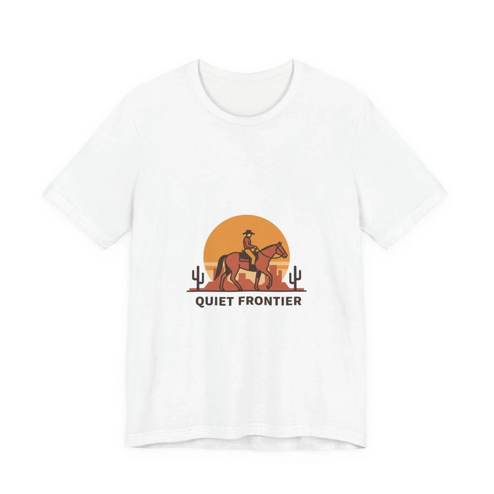 Quiet Frontier Cowboy Chic T-Shirt | western minimalist, desert sunset Unisex T-shirt, Sweatshirt, Hoodie, Long Sleeve Tee - T-Shirt, Sweatshirt, Hoodie