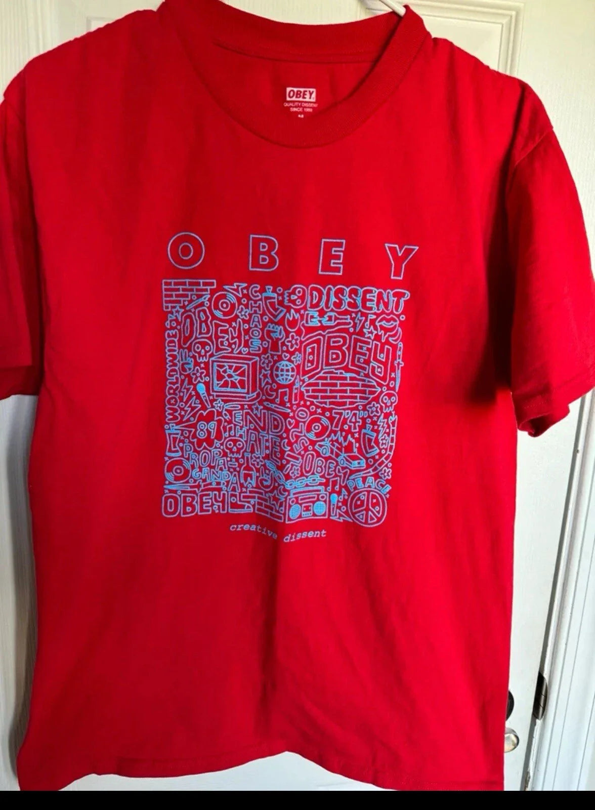 Obey Worldwide Quality Creative Dissent T-shirt Medium Red Short Sleeve Cotton Unisex T-shirt, Sweatshirt, Hoodie, Long Sleeve Tee - T-Shirt, Sweatshirt, Hoodie