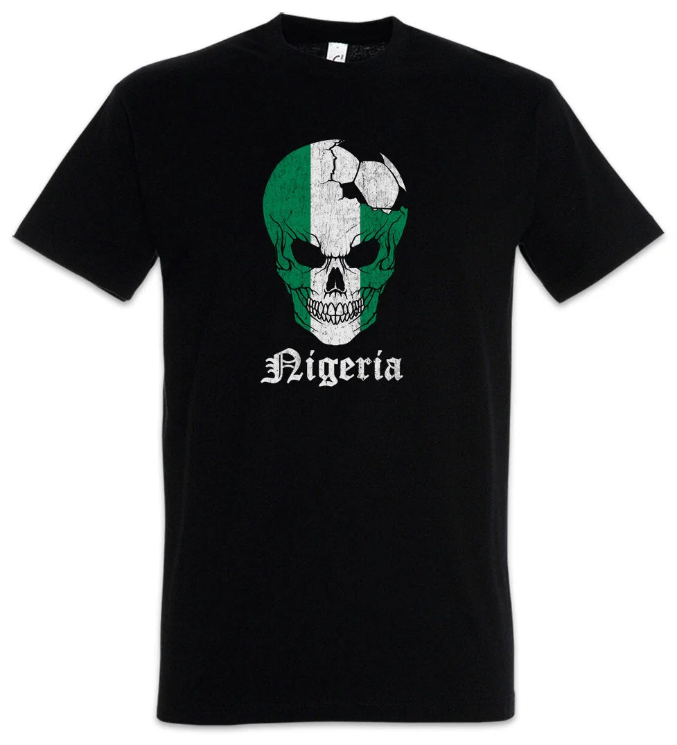 Nigeria Football Skull I T-Shirt nigerian Soccer Flag Banner World Championship Unisex T-shirt, Sweatshirt, Hoodie, Long Sleeve Tee - T-Shirt, Sweatshirt, Hoodie