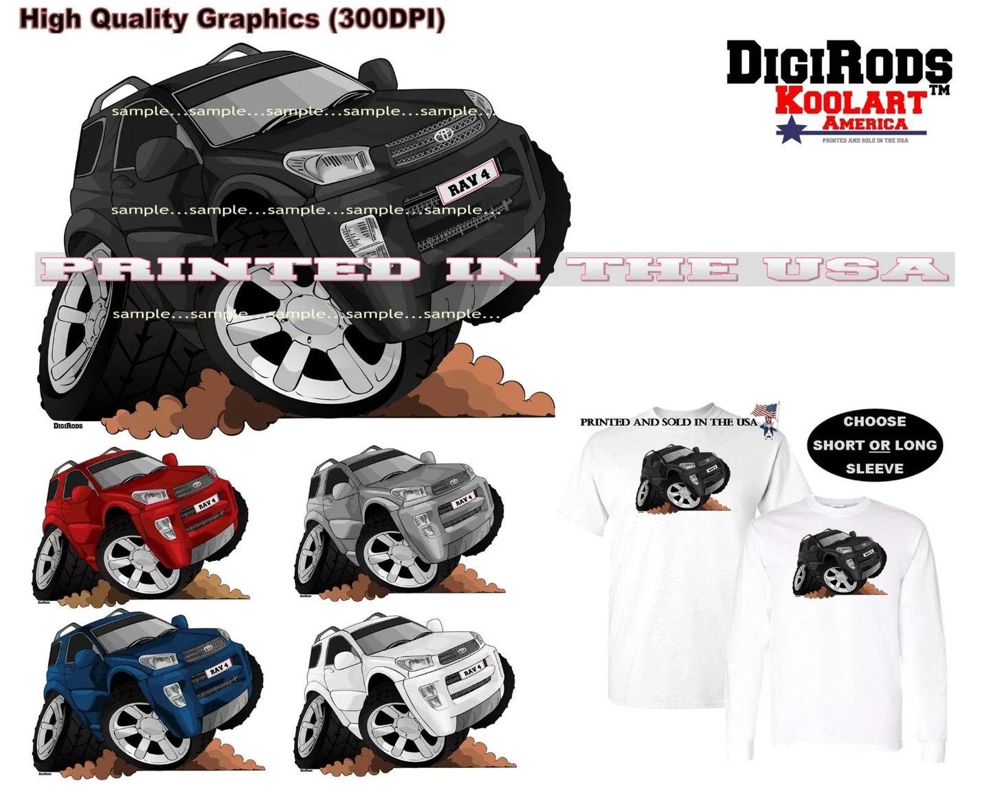DigiRods Toyota RAV4 RAV 4 SUV 4x4 Model Koolart Cartoon Car T Shirt S-5X Unisex T-shirt, Sweatshirt, Hoodie, Long Sleeve Tee - T-Shirt, Sweatshirt, Hoodie