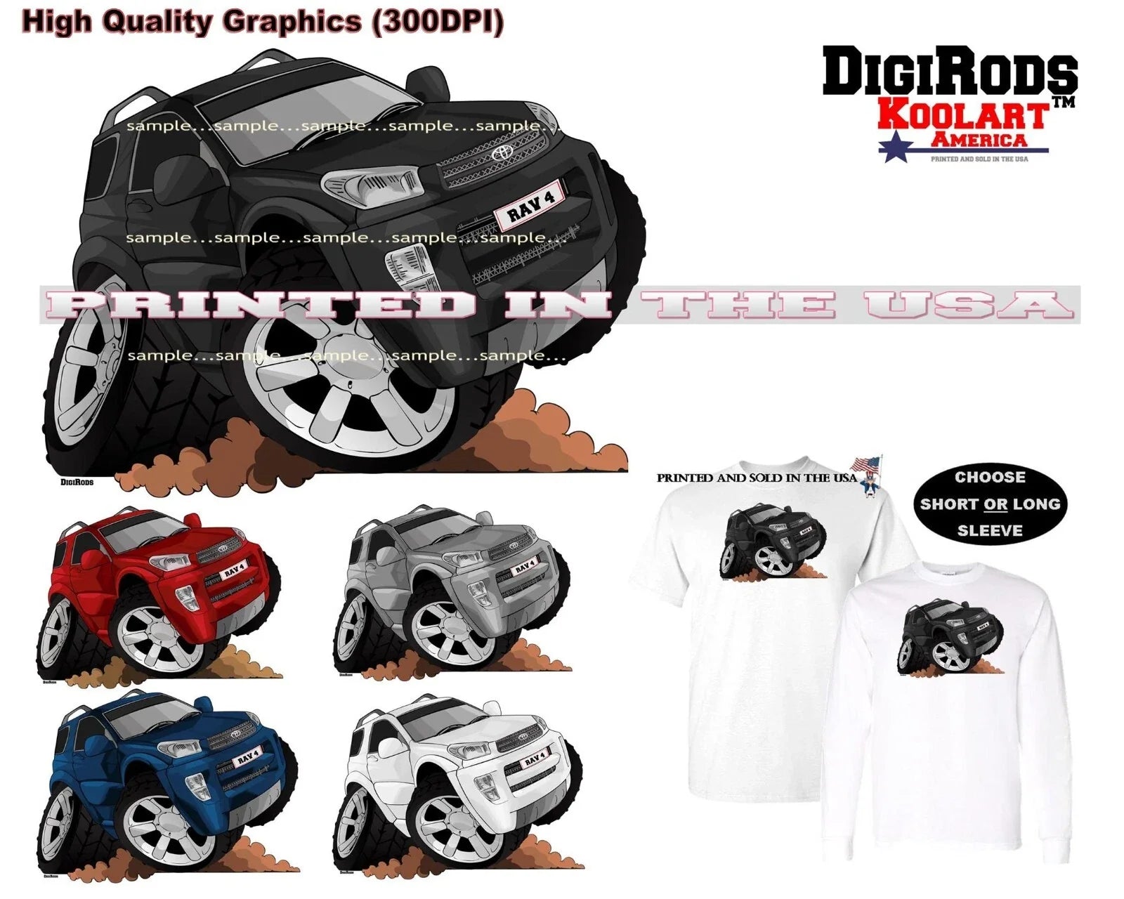 DigiRods Toyota RAV4 RAV 4 SUV 4x4 Model Koolart Cartoon Car T Shirt S-5X Unisex T-shirt, Sweatshirt, Hoodie, Long Sleeve Tee - T-Shirt, Sweatshirt, Hoodie