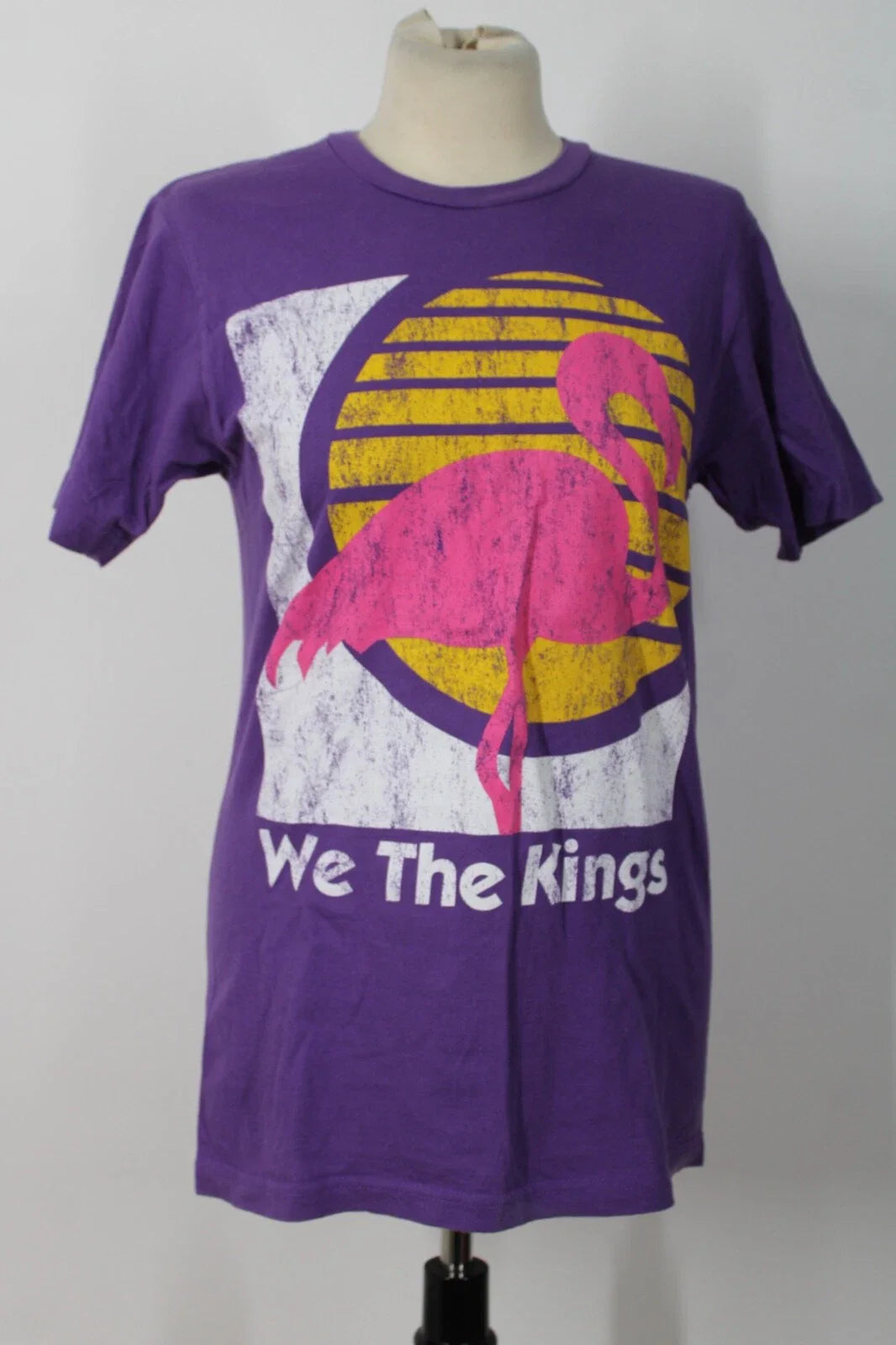 Vtg Y2K We The Kings S Purple Flamingo Short Sleeve Tee Shirt Tultex Indie Band Unisex T-shirt, Sweatshirt, Hoodie, Long Sleeve Tee - T-Shirt, Sweatshirt, Hoodie