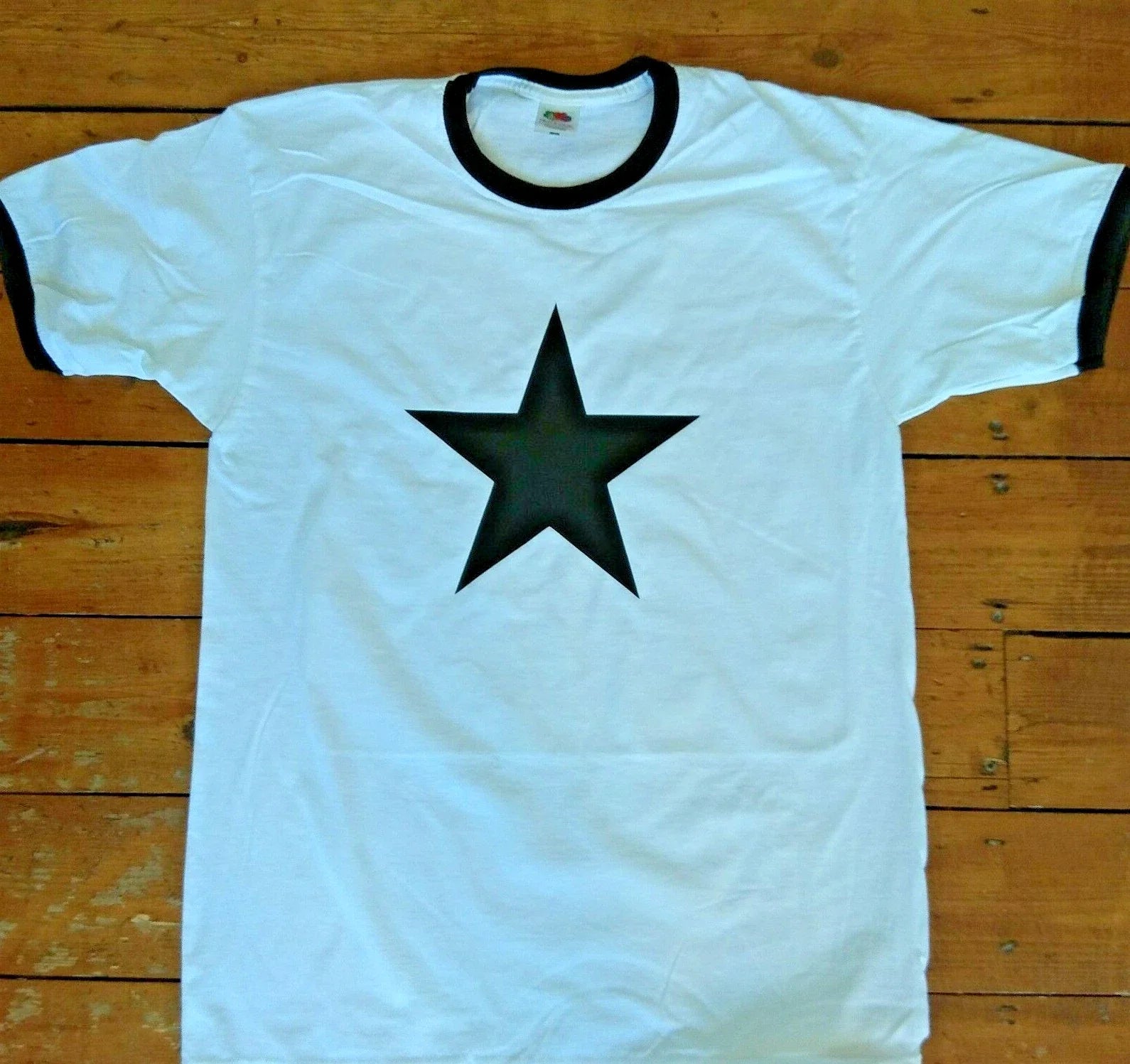 Star T-Shirt - White With Black Trim Ringer, 70's, Retro, Punk, Indie, S-XXL Unisex T-shirt, Sweatshirt, Hoodie, Long Sleeve Tee - T-Shirt, Sweatshirt, Hoodie
