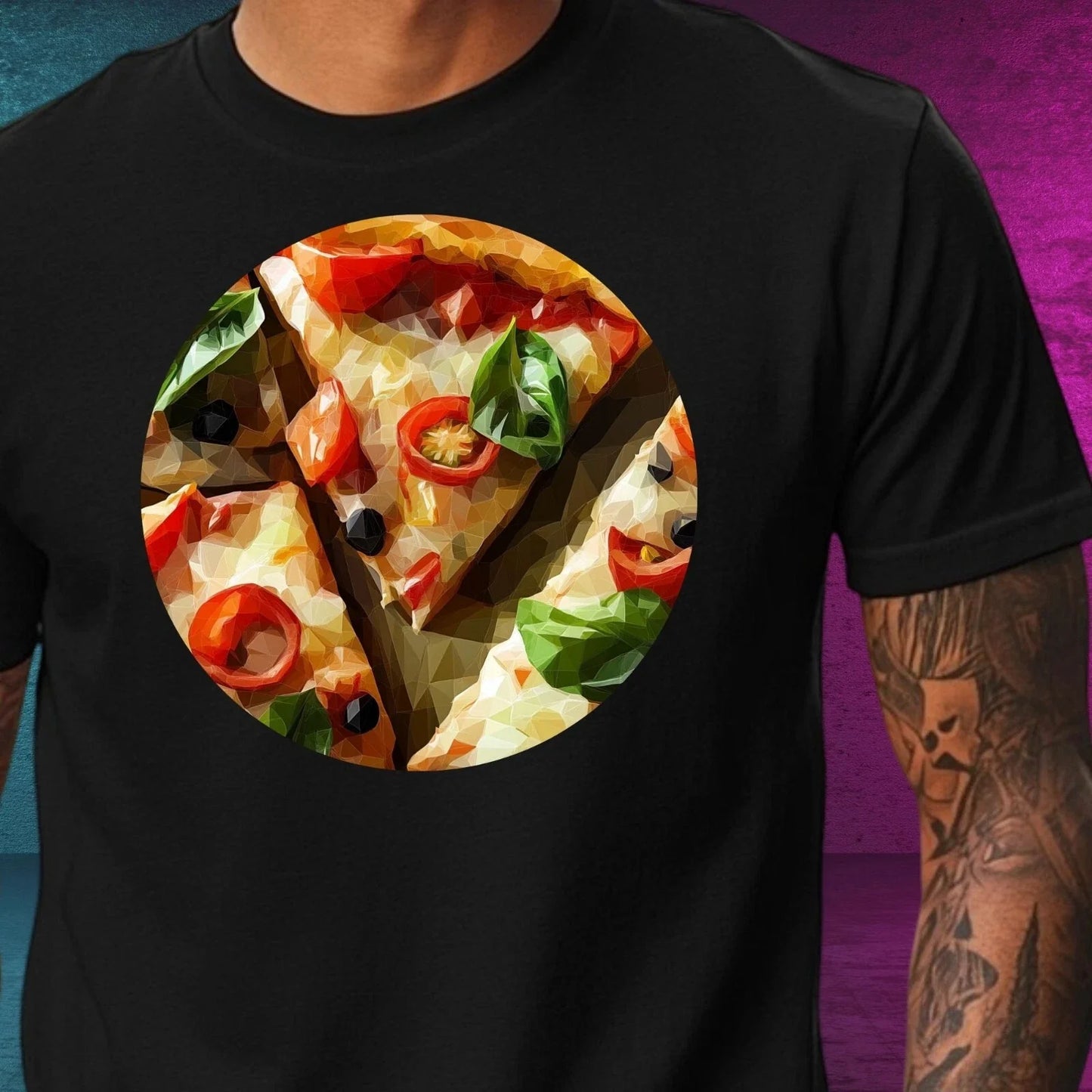Mens Pizza Polygonal Motif Cotton T-Shirt Size XS to 5XL Unisex T-shirt, Sweatshirt, Hoodie, Long Sleeve Tee - T-Shirt, Sweatshirt, Hoodie