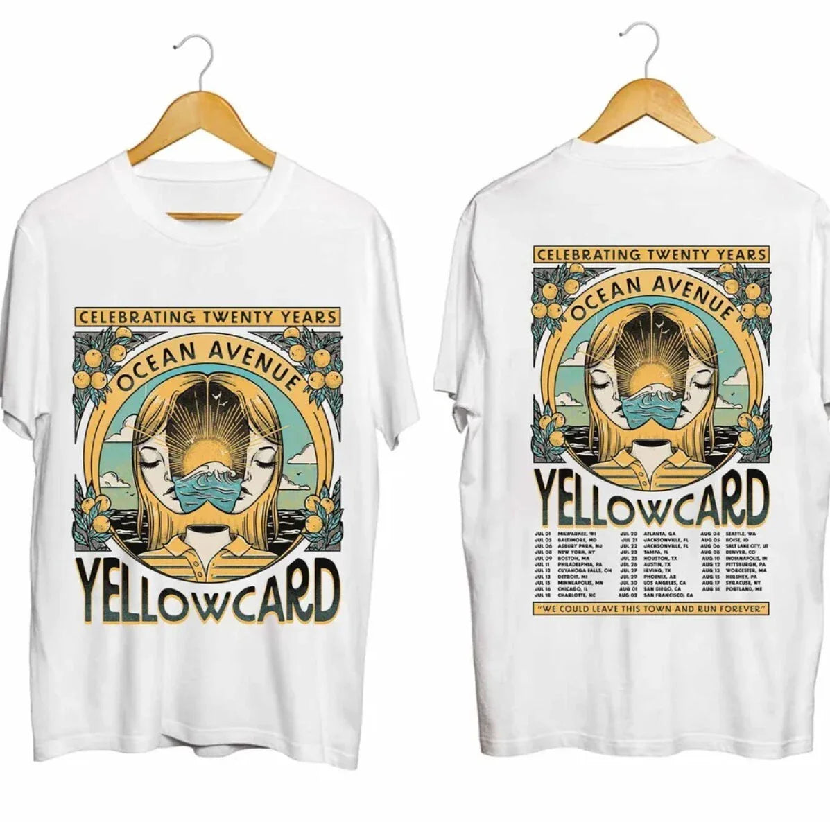 Yellowcard 2024 Ocean Avenue 20 Years Tour Shirt, 2 sided t shirt Unisex T-shirt, Sweatshirt, Hoodie, Long Sleeve Tee - T-Shirt, Sweatshirt, Hoodie