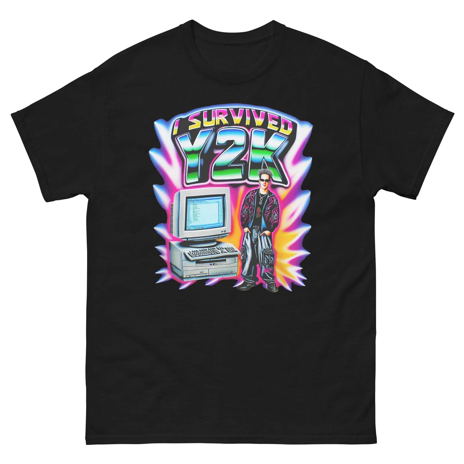 I Survived Y2K Spotlights Guy Funny T-Shirt Shirt Unisex T-shirt, Sweatshirt, Hoodie, Long Sleeve Tee - T-Shirt, Sweatshirt, Hoodie