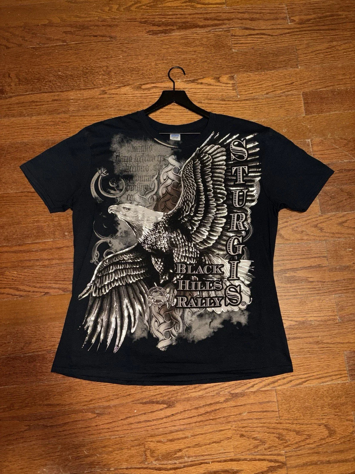 Vintage Sturgis Black Hills Rally AOP T Shirt Mens XL Black Biker Y2K Eagle New Unisex T-shirt, Sweatshirt, Hoodie, Long Sleeve Tee - T-Shirt, Sweatshirt, Hoodie