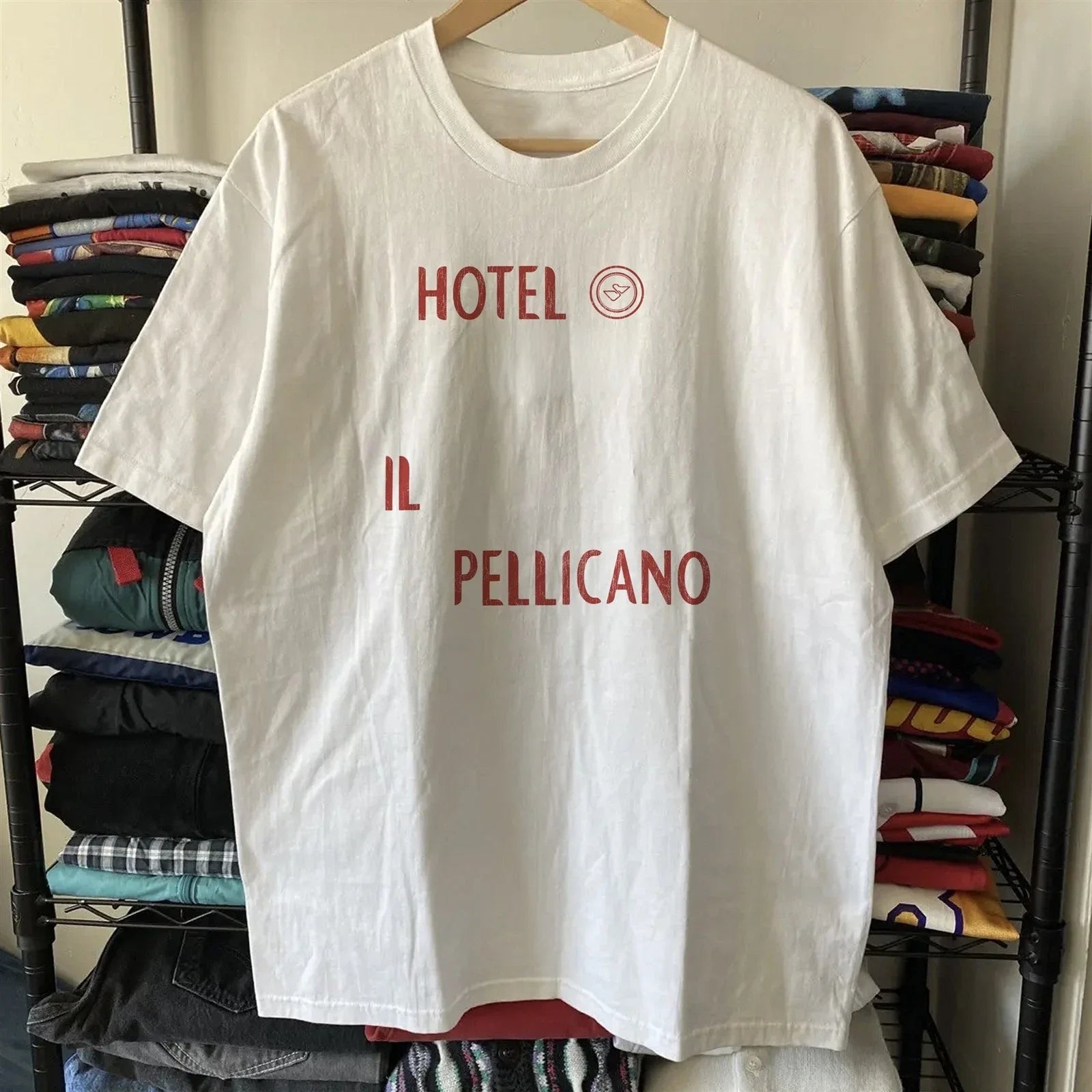 Hotel Il Pellicano - Aged T-Shirt White L Unisex T-shirt, Sweatshirt, Hoodie, Long Sleeve Tee - T-Shirt, Sweatshirt, Hoodie