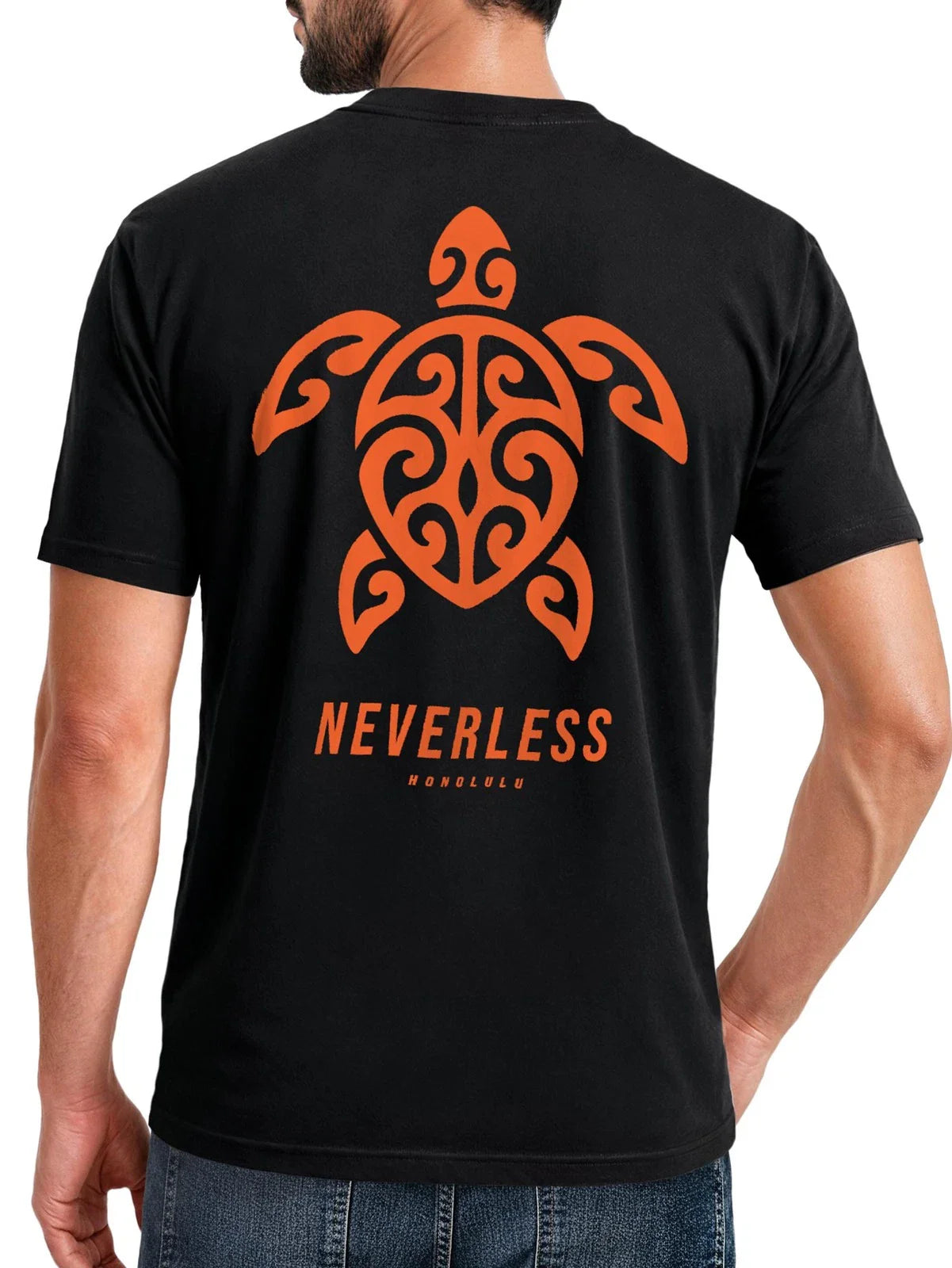 Men's T-Shirt Back Print - Beach Design Honolulu Turtle - Cotton Shirt Men Unisex T-shirt, Sweatshirt, Hoodie, Long Sleeve Tee - T-Shirt, Sweatshirt, Hoodie